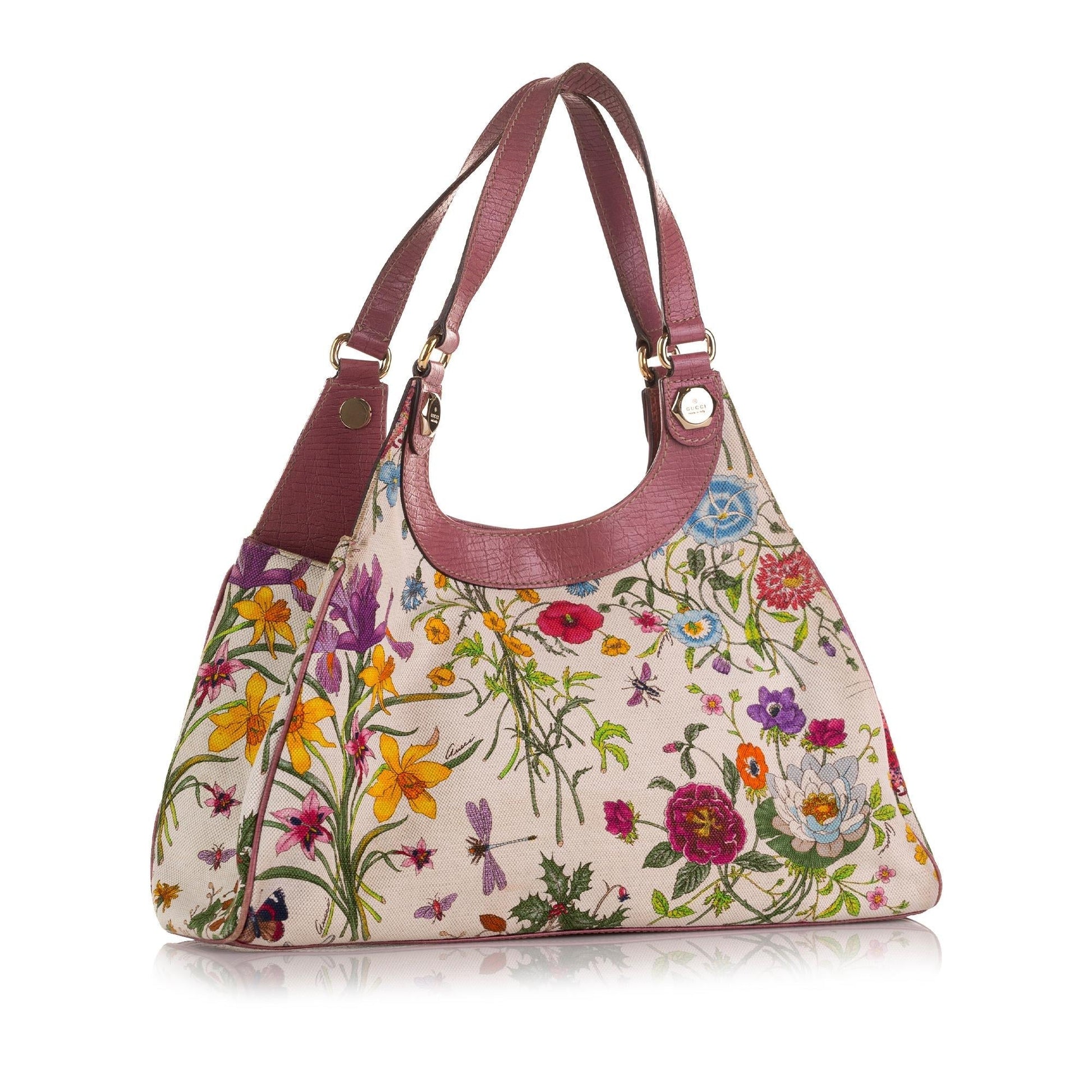 Gucci Flora Charmy SHG-gxc2OX Canvas White Shoulder Bag