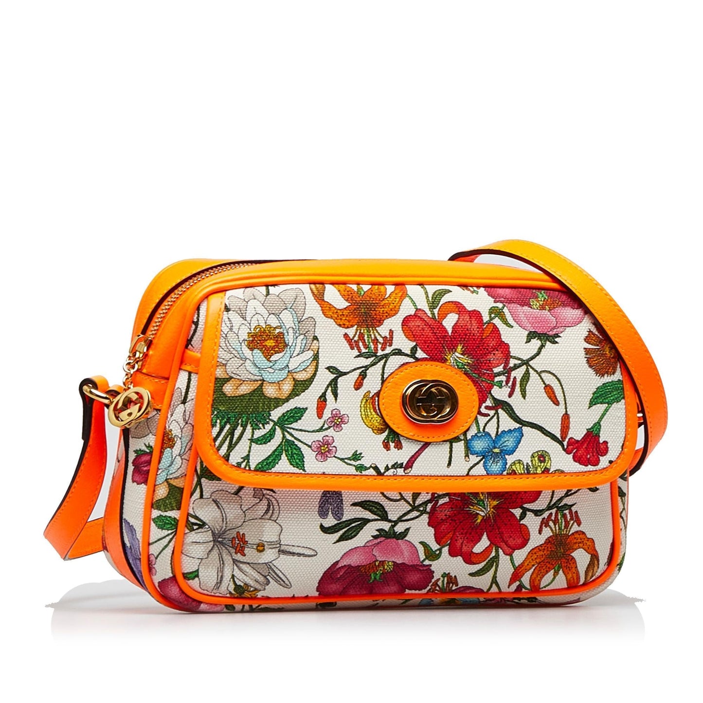 Gucci Flora SHG-myraFL Canvas Calf White Crossbody Bag