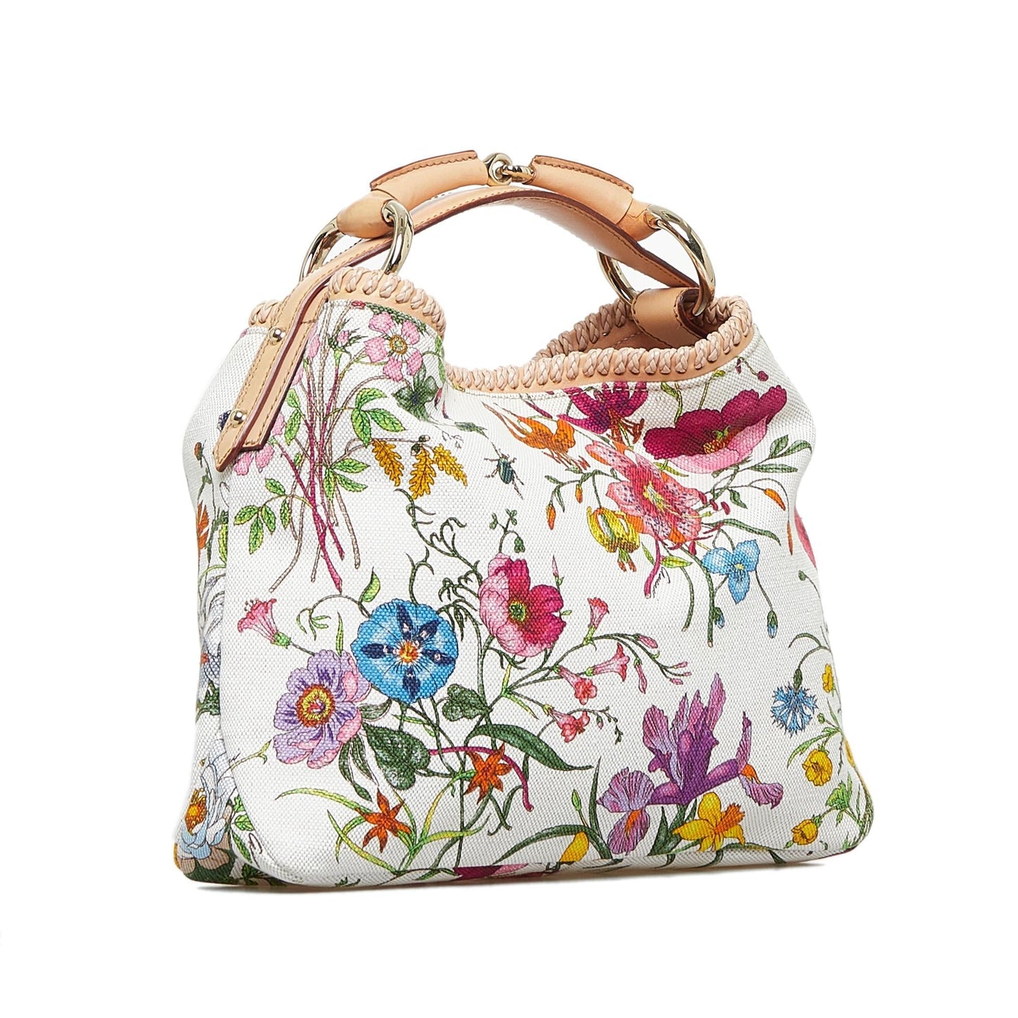 Gucci Flora Horsebit SHG-MnGLmt Canvas White Satchel Bag