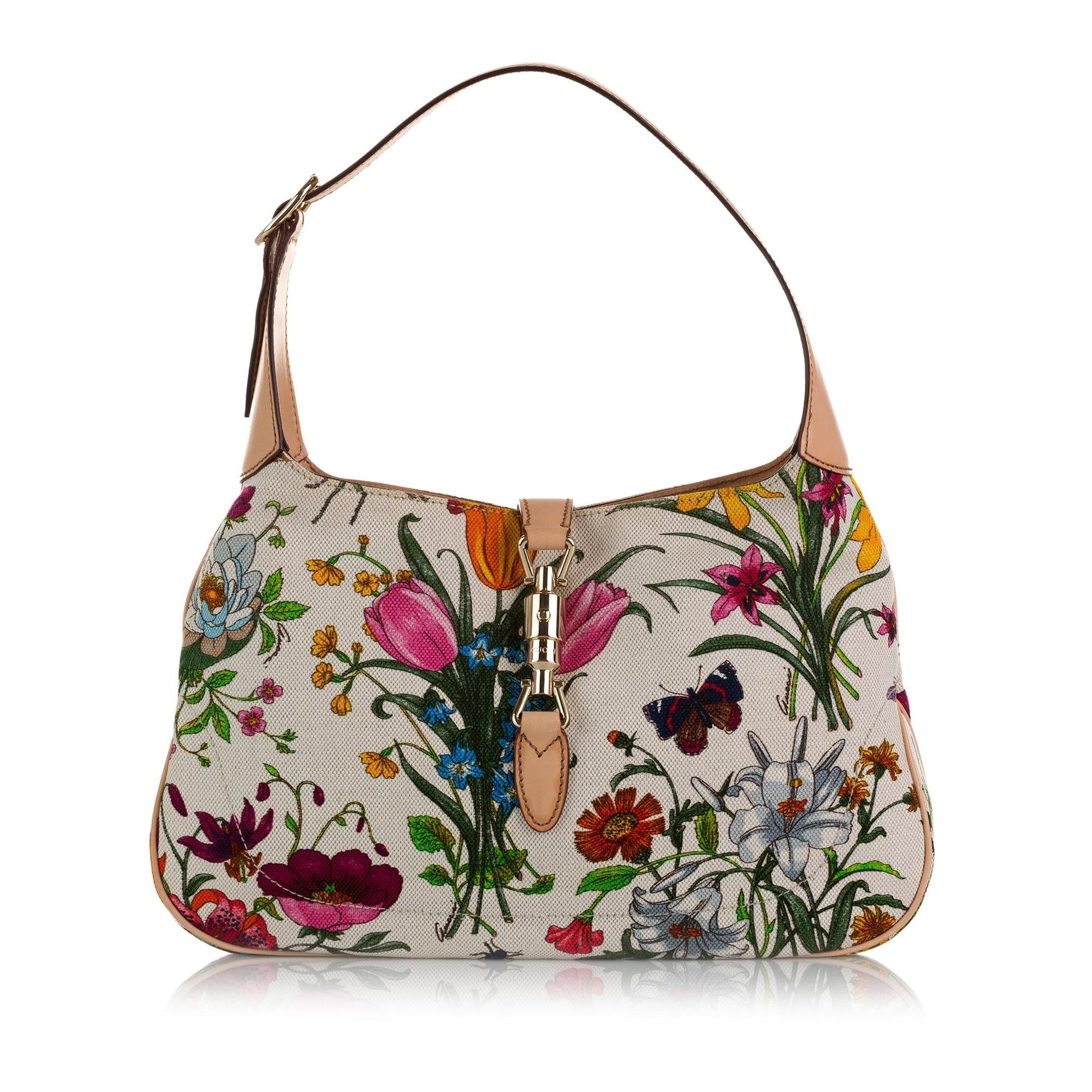 Gucci Flora Jackie SHG-wcbJh4 Canvas White Shoulder Bag