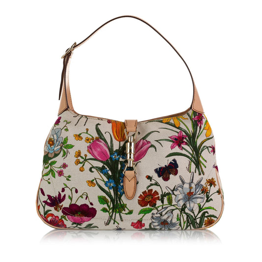 Gucci Flora Jackie SHG-wcbJh4 Canvas White Shoulder Bag