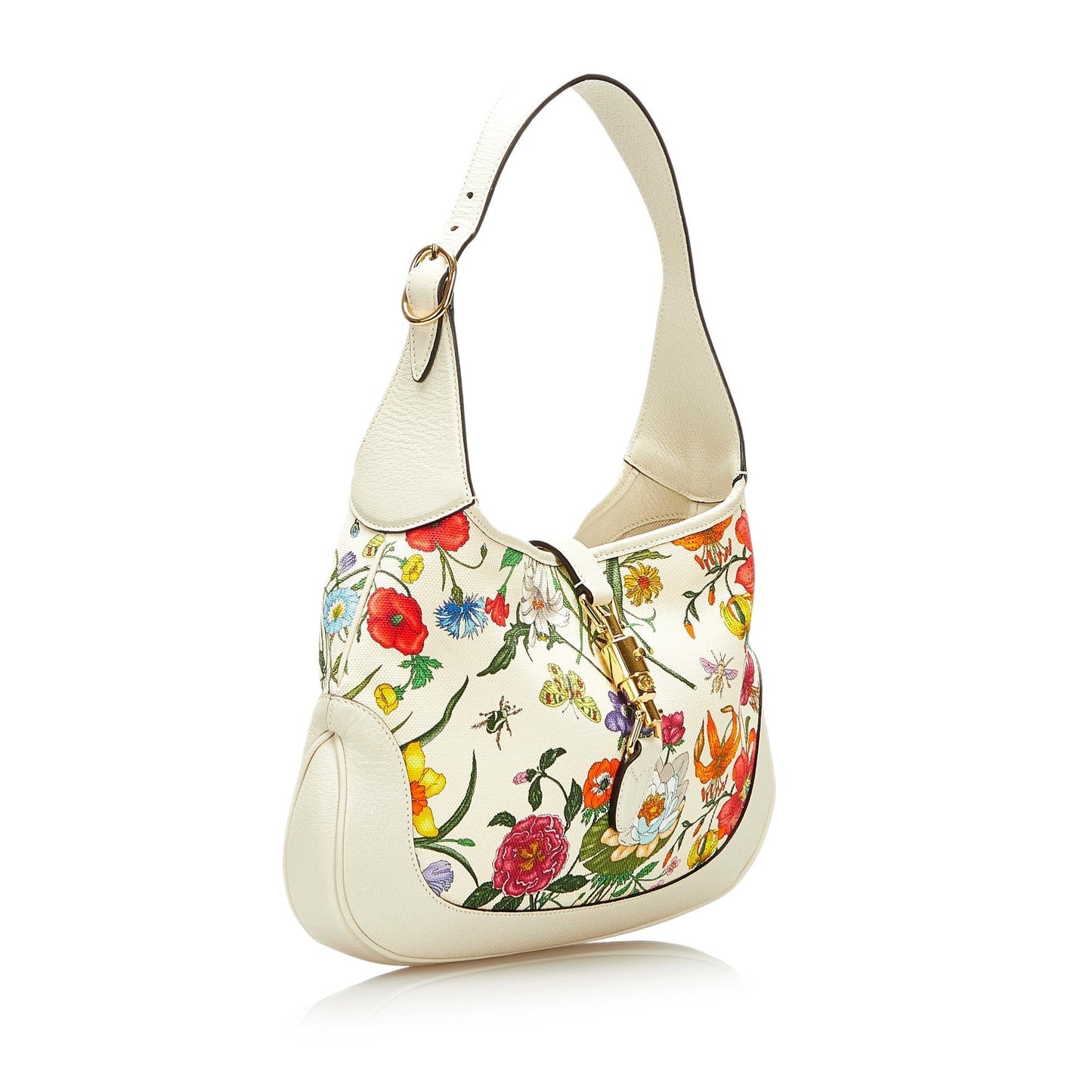 Gucci Flora Jackie SHG Canvas White Shoulder Bag