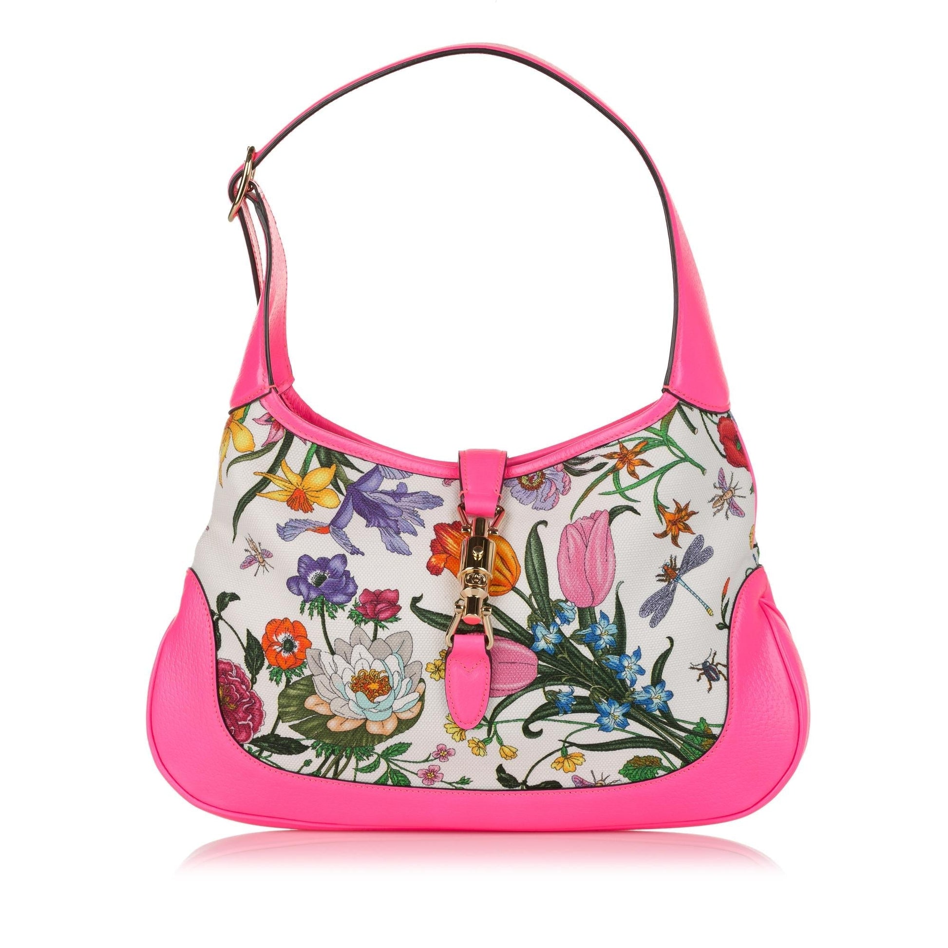 Gucci Flora New Jackie SHG Canvas Calf White Shoulder Bag