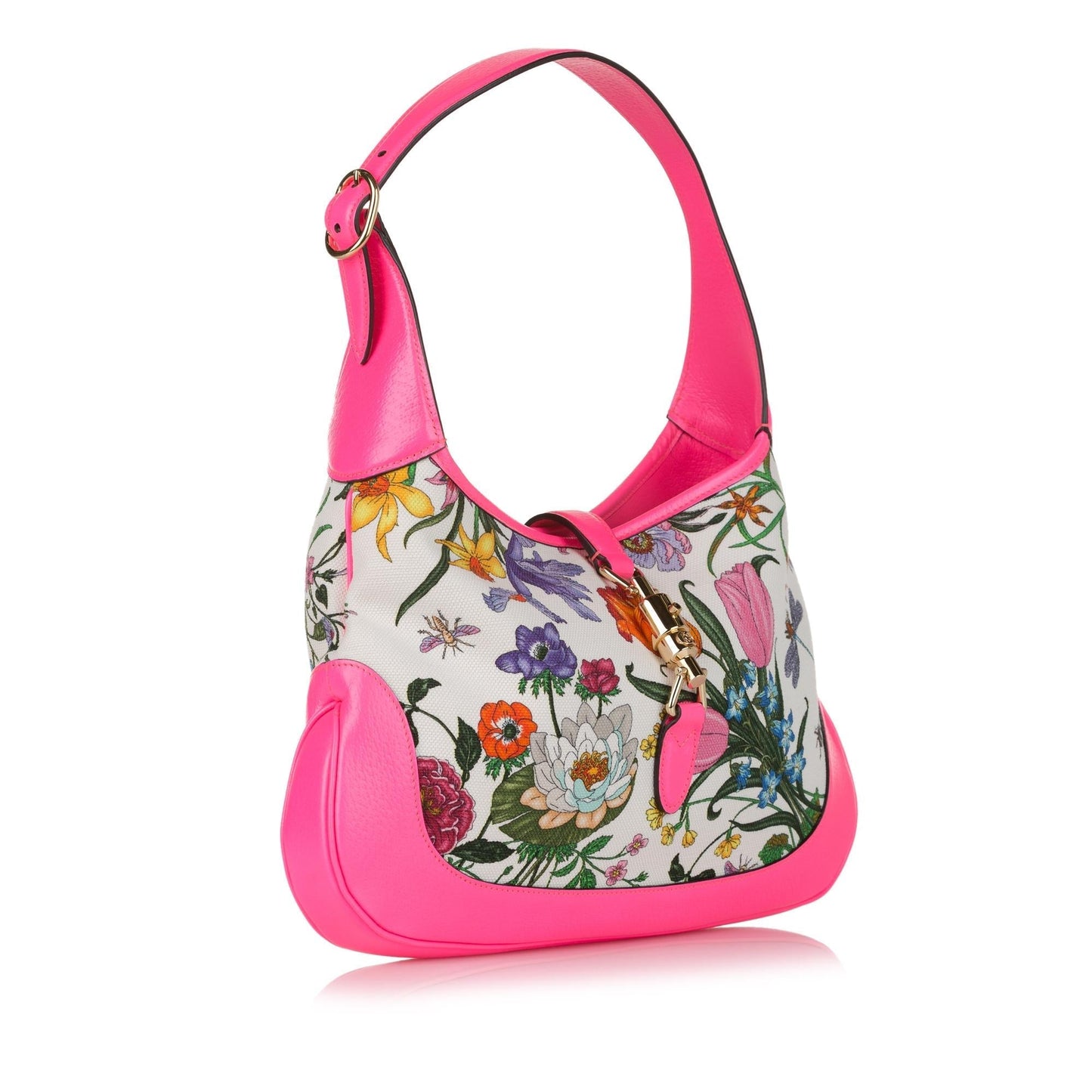 Gucci Flora New Jackie SHG Canvas Calf White Shoulder Bag