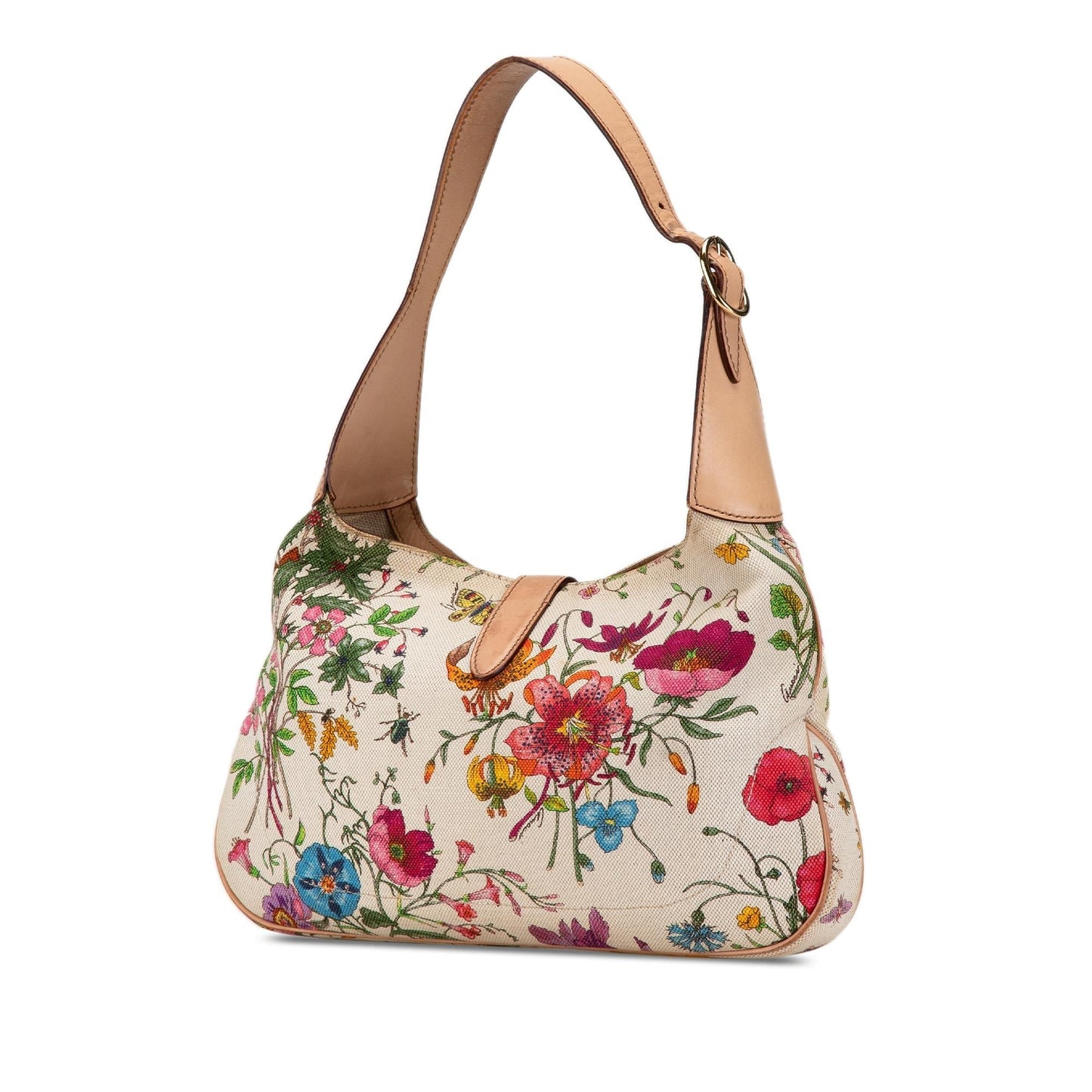 Gucci Flora New Jackie SHG-3GVtqV Canvas Calf White Shoulder Bag