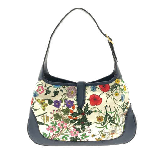 Gucci Flora New Jackie SHG-BdCral Canvas Calf Blue Shoulder Bag