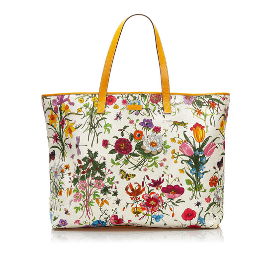 Gucci Flora SHG Canvas White Tote Bag