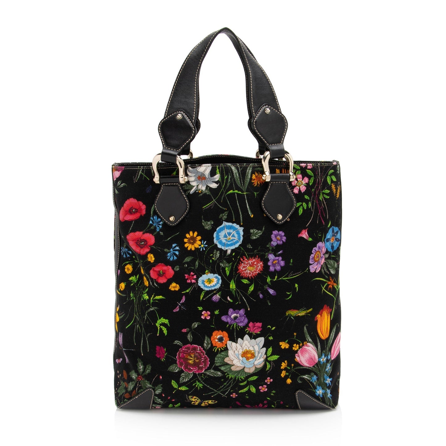 Gucci Floral Creole SHF-aD7V3p Leather Canvas Black Large Tote Bag