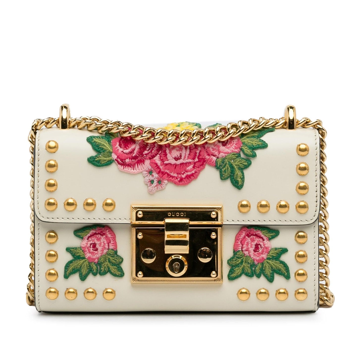 Gucci Floral Studded Padlock SHG-0r94kw Calf White Shoulder Bag