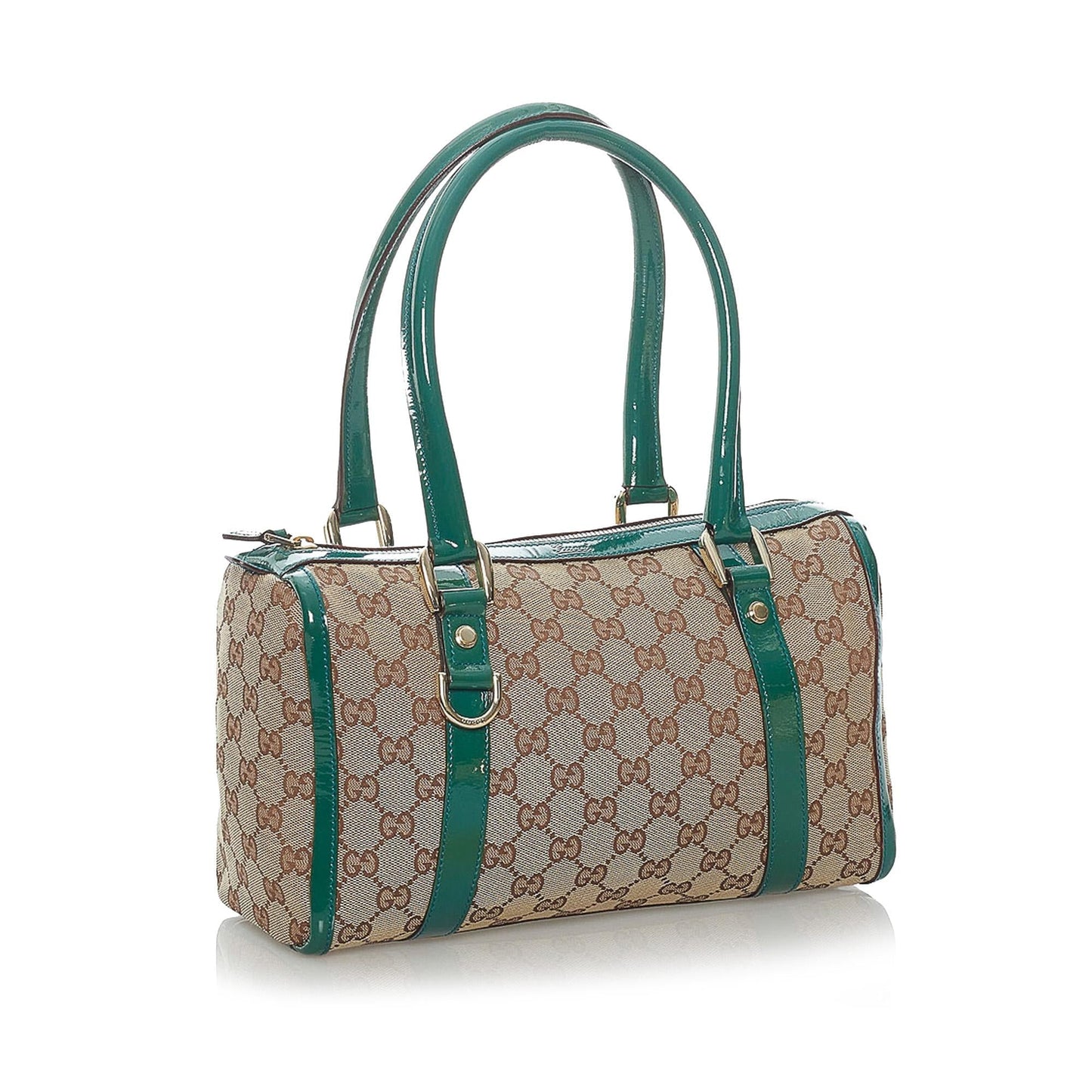 Gucci GG Abbey Boston SHG Canvas Brown Blue Satchel Bag
