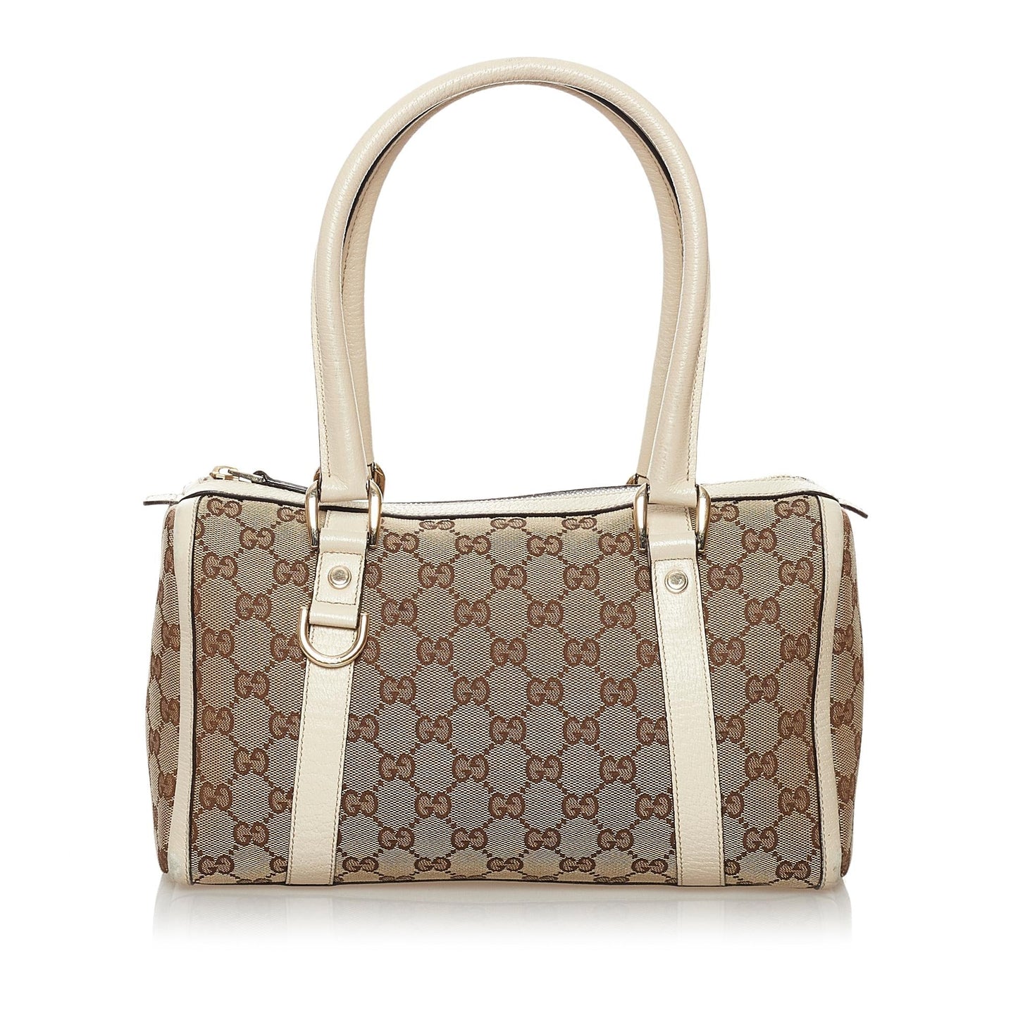 Gucci GG Abbey Boston SHG Canvas White Brown Satchel Bag