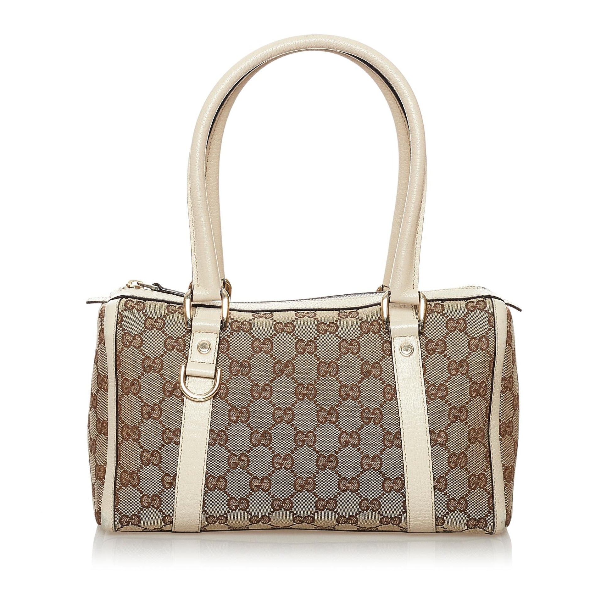 Gucci GG Abbey Boston SHG Canvas White Brown Satchel Bag
