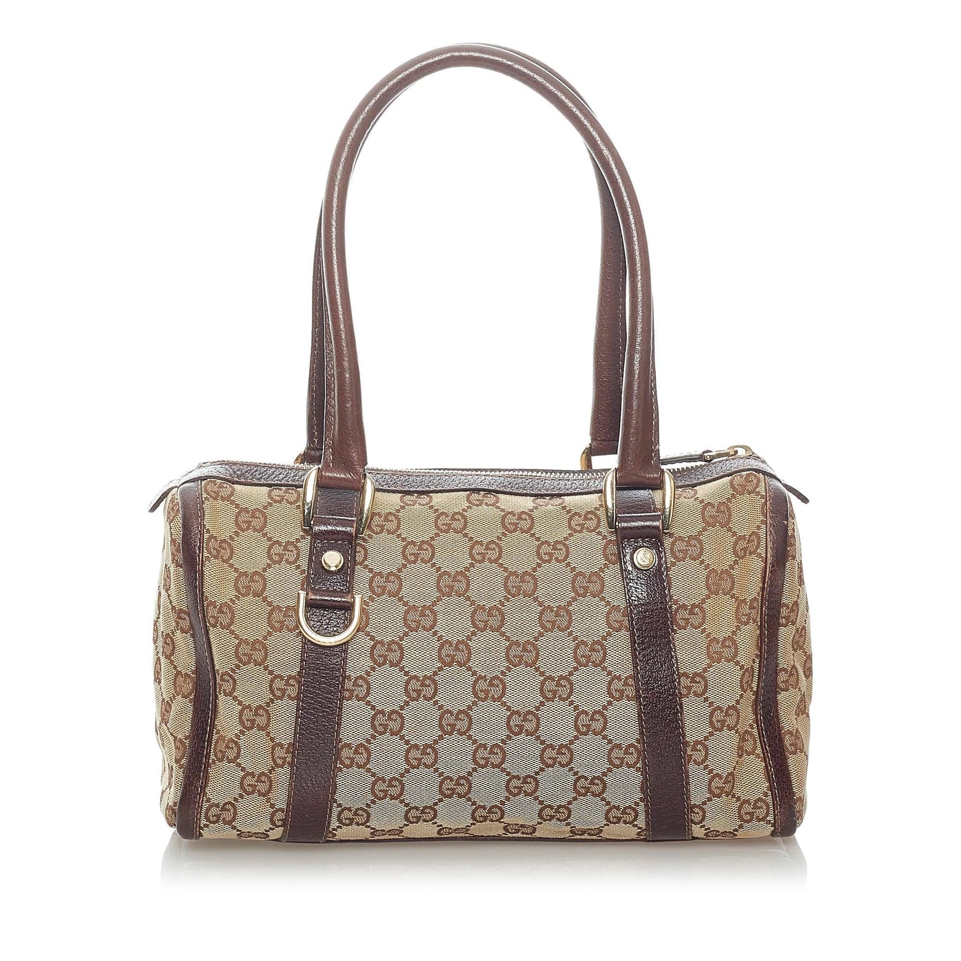 Gucci GG Abbey Boston SHG Canvas Calf Brown Satchel Bag