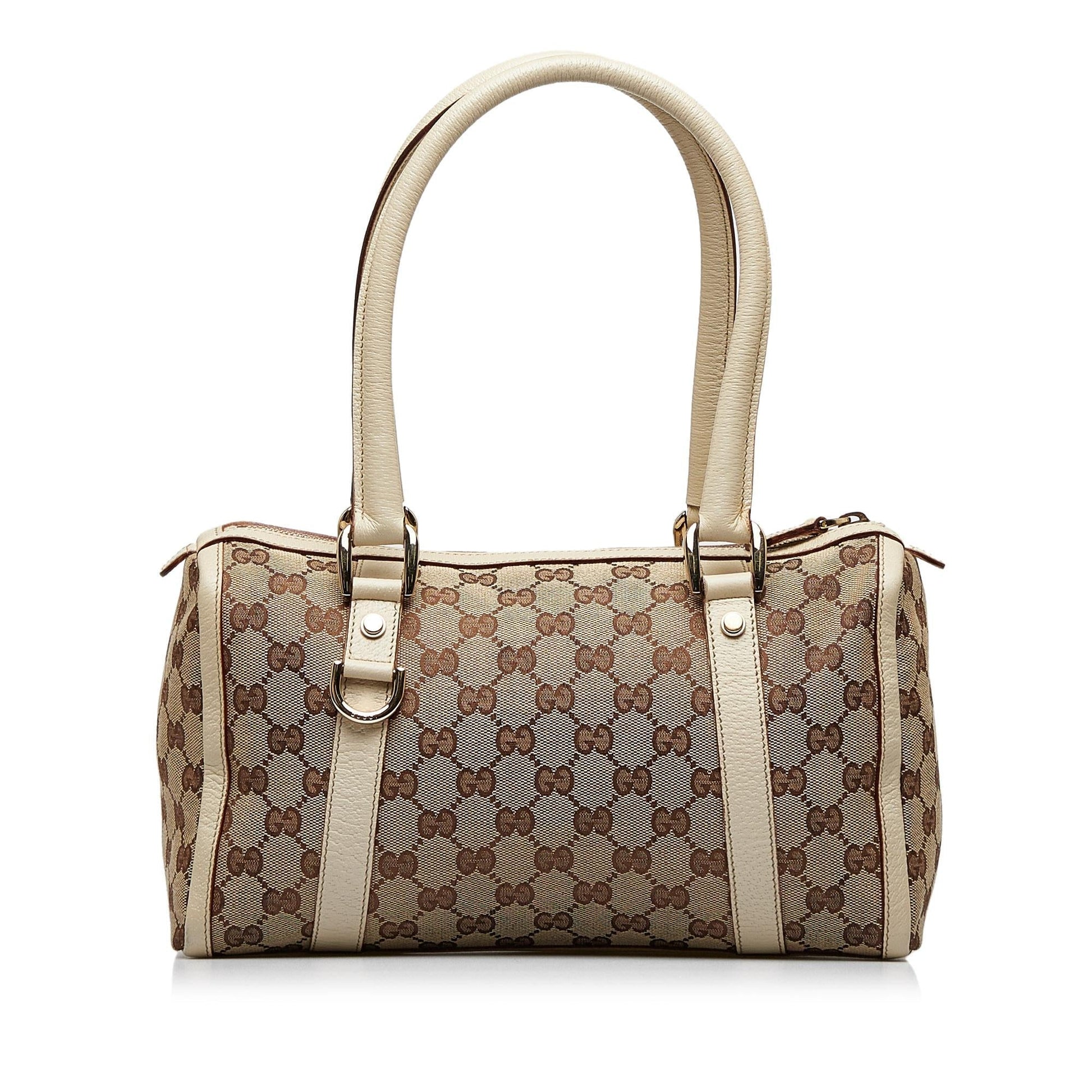 Gucci GG Abbey Boston SHG-sZLBSP Canvas Calf White Brown Satchel Bag