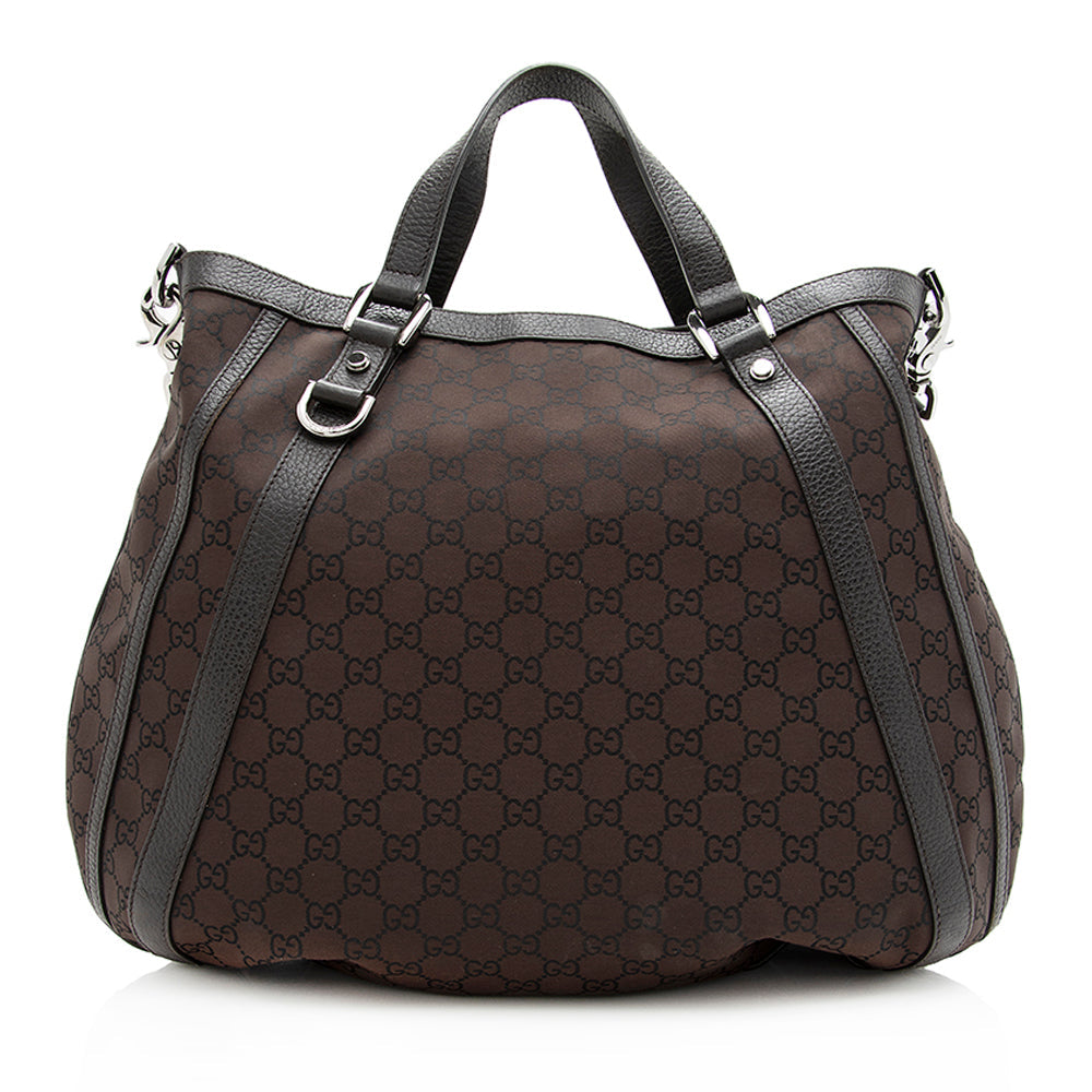 Gucci GG Abbey Convertible SHF Leather Canvas Brown Tote Bag