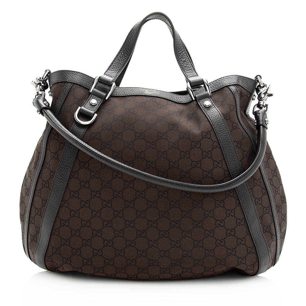 Gucci GG Abbey Convertible SHF Leather Canvas Brown Tote Bag