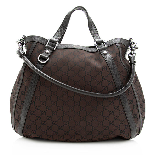 Gucci GG Abbey Convertible SHF Leather Canvas Brown Tote Bag