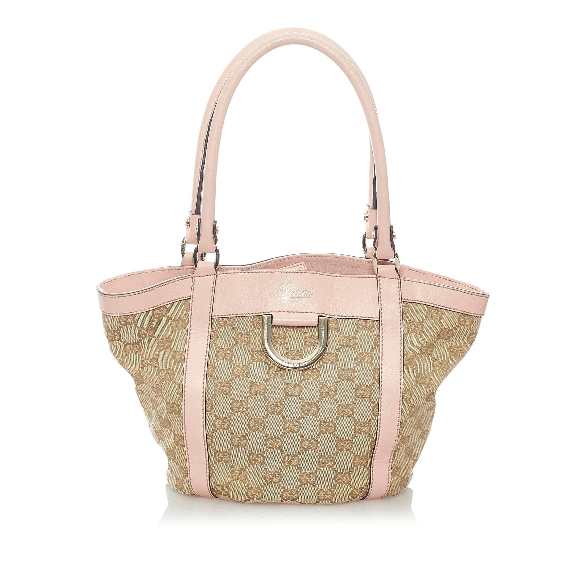 Gucci GG Abbey SHG Canvas Calf Brown Pink Satchel Bag