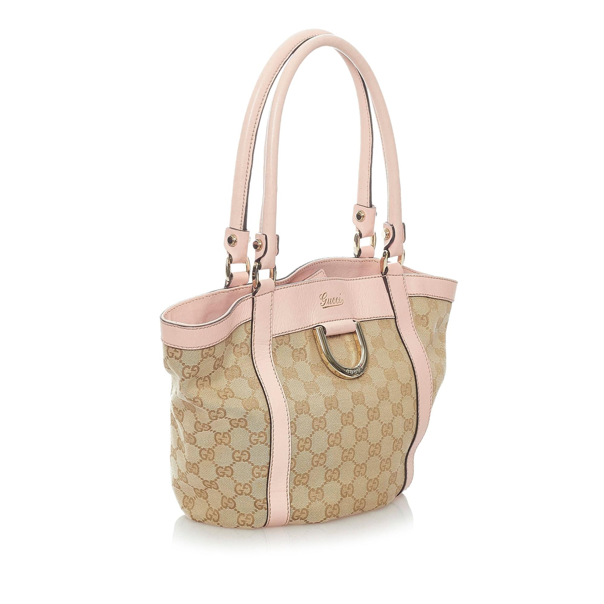 Gucci GG Abbey SHG Canvas Calf Brown Pink Satchel Bag