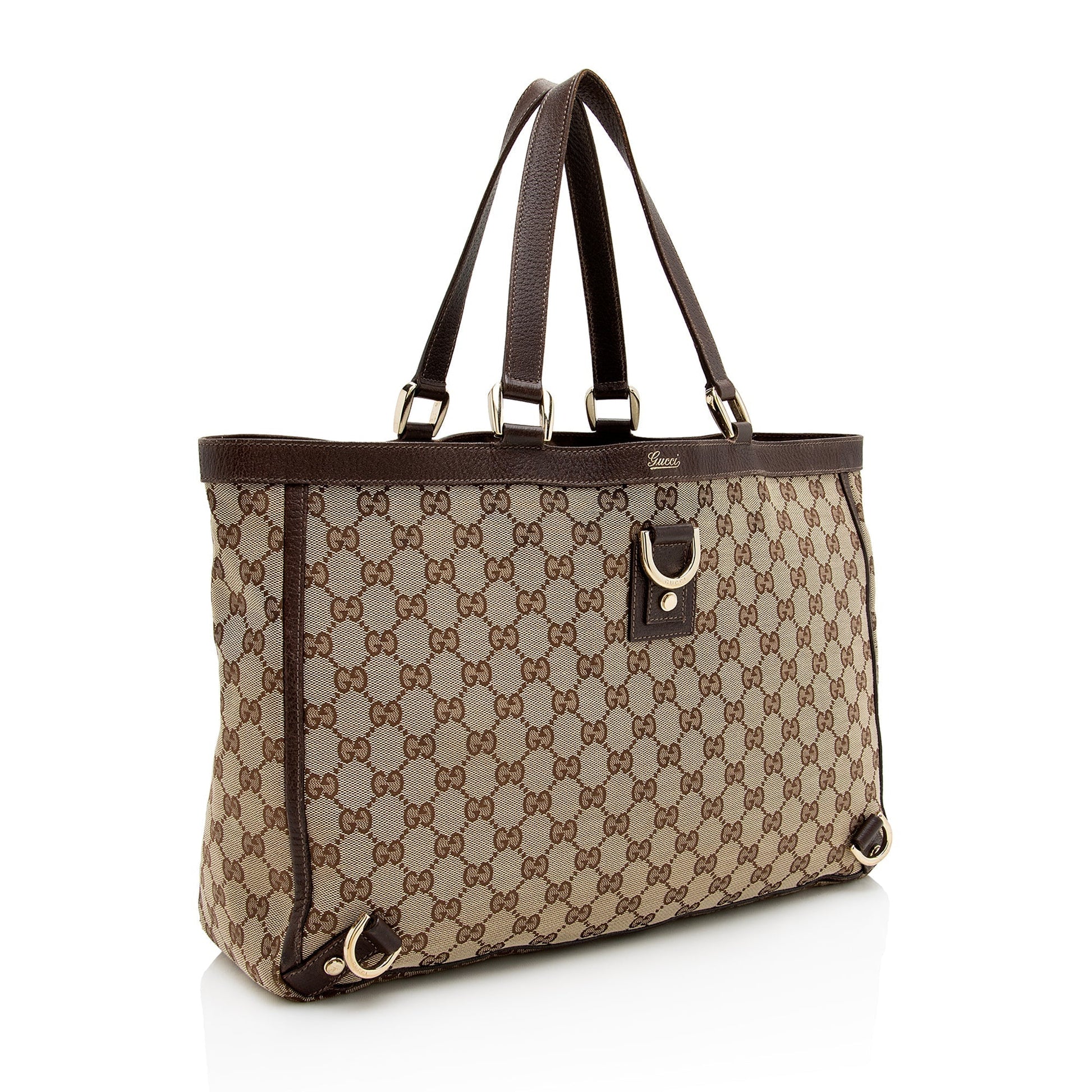 Gucci GG Abbey SHF Leather Canvas Brown Beige Tote Bag