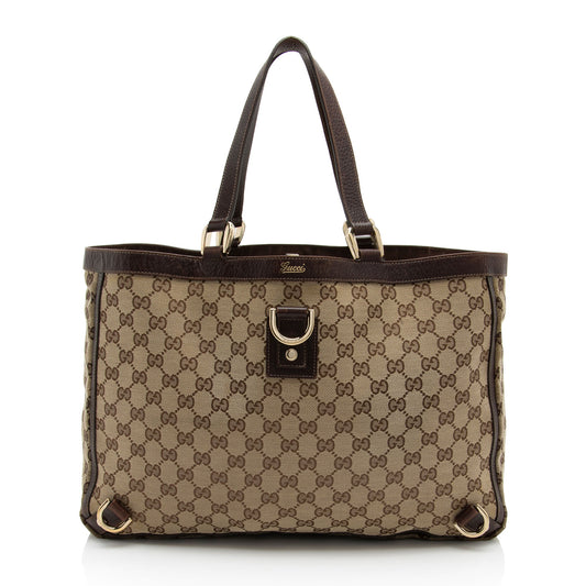Gucci GG Abbey SHF-4sZKed Leather Canvas Brown Beige Tote Bag