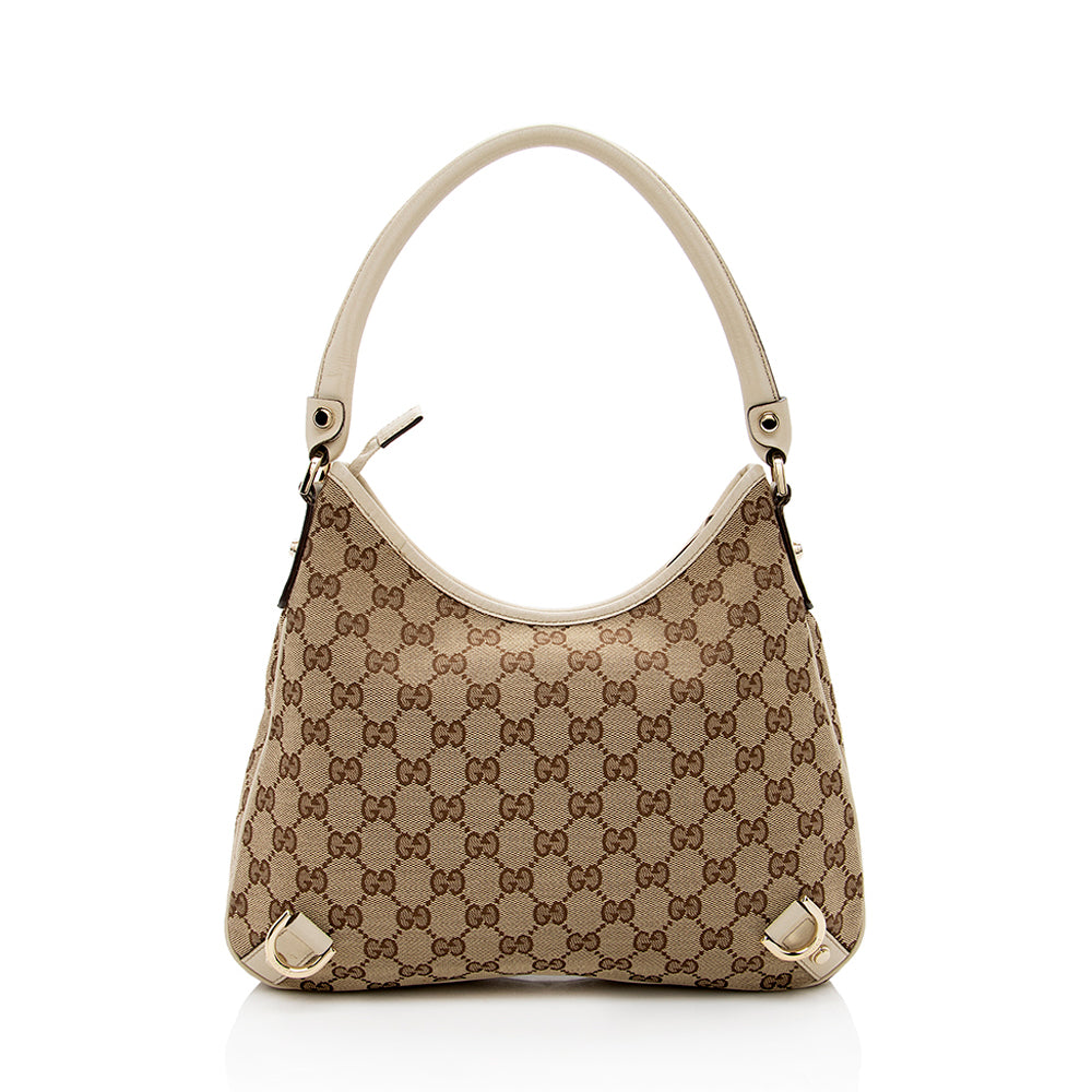 Gucci GG Abbey SHF Leather Canvas White Beige Shoulder Bag