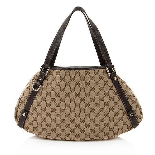 Gucci GG Abbey SHF Leather Canvas Brown Beige Shoulder Bag