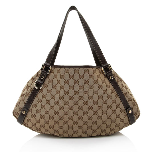 Gucci GG Abbey SHF-FVPq0K Leather Canvas Brown Medium Shoulder Bag
