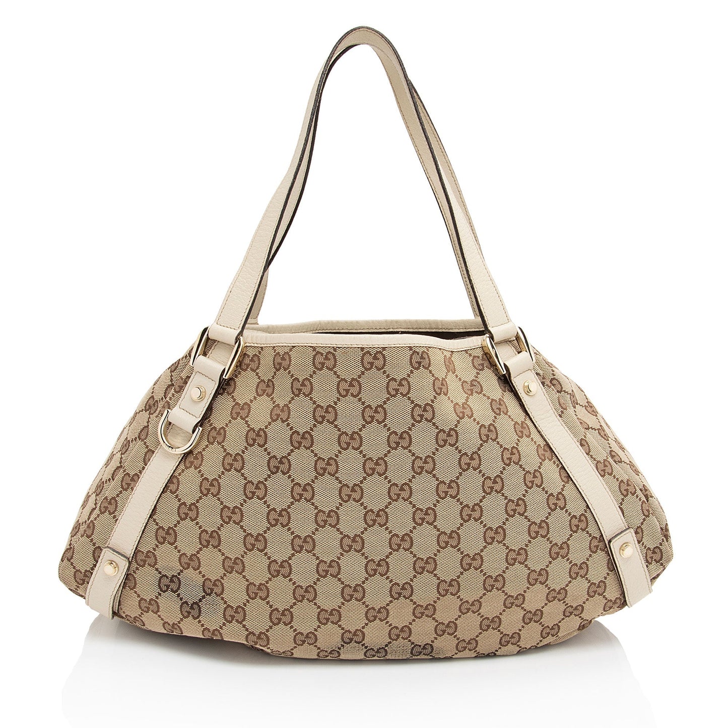 Gucci GG Abbey SHF-KbPV8L Leather Canvas White Beige Shoulder Bag