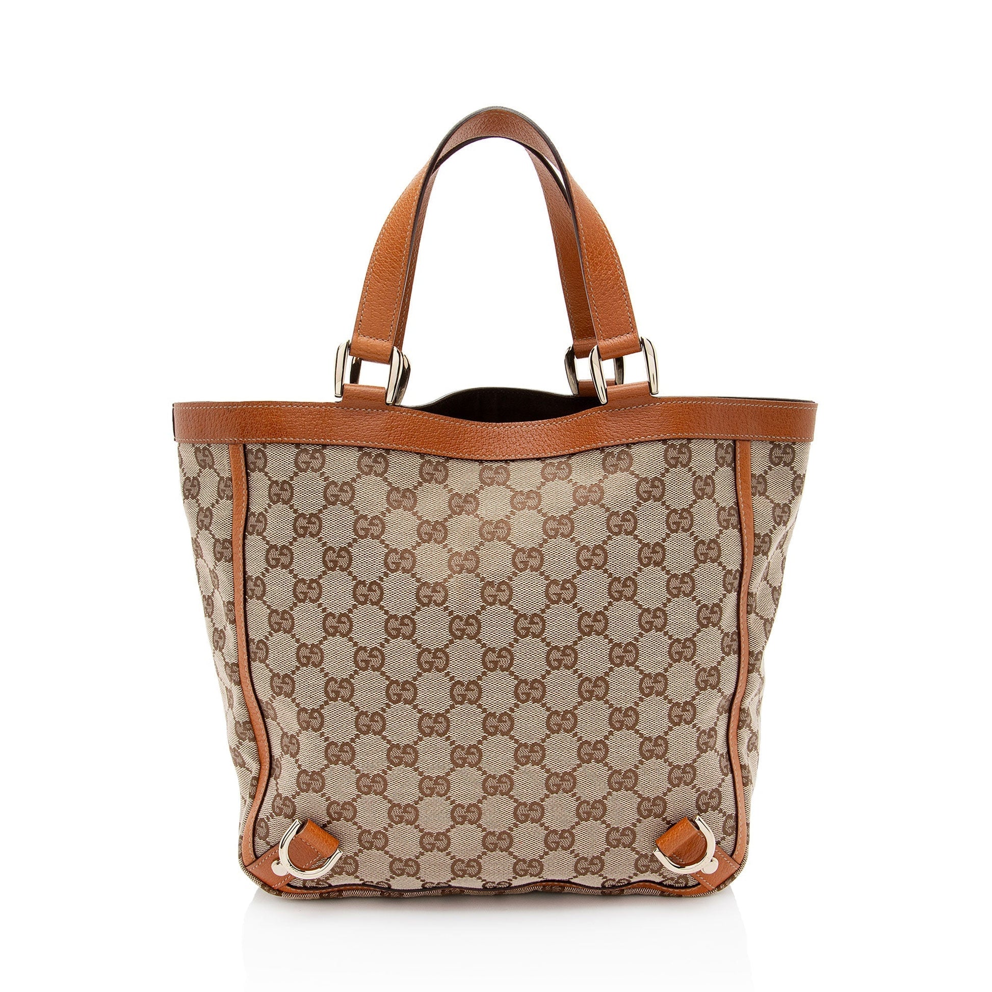 Gucci GG Abbey SHF- G6RS Leather Canvas Beige Orange Tote Bag