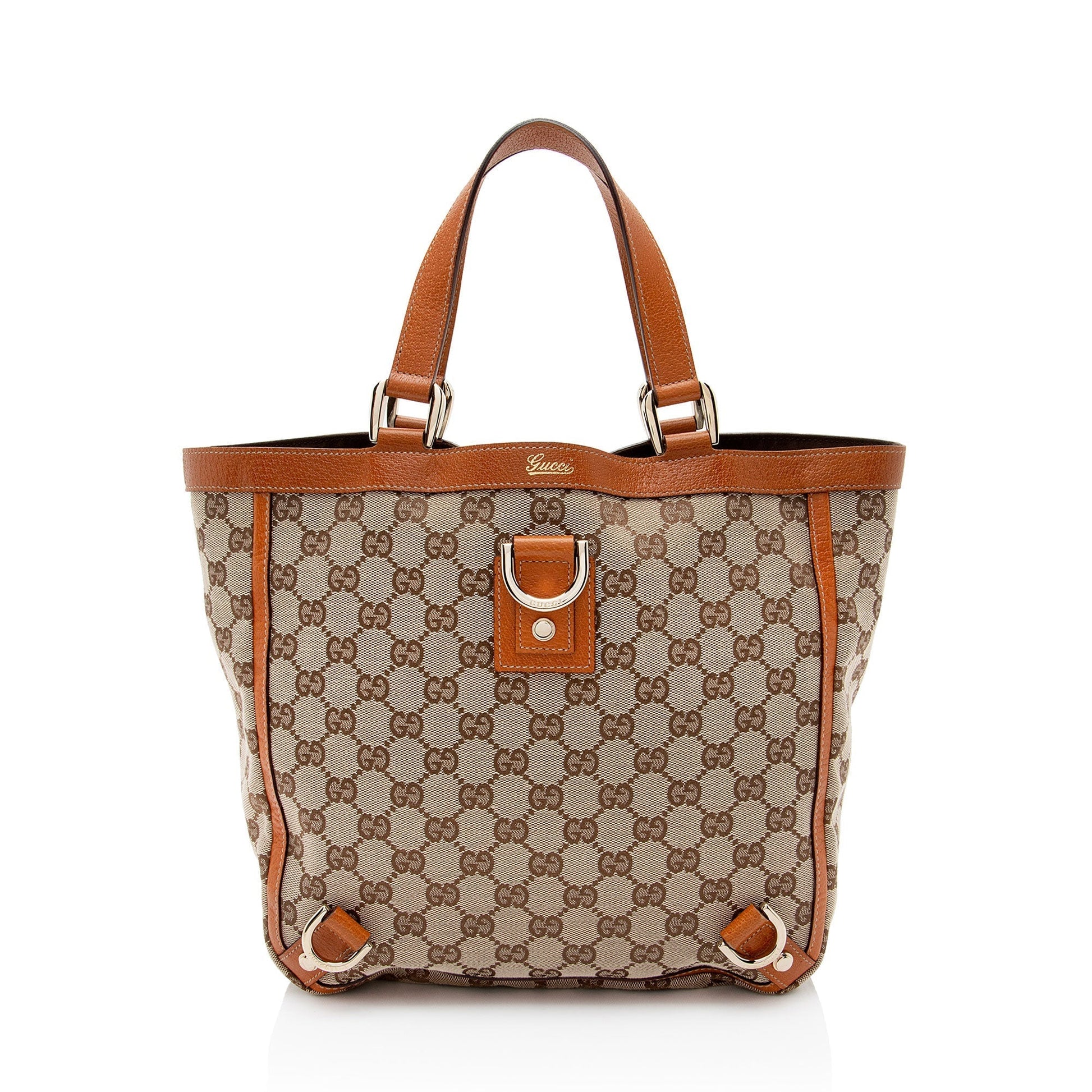 Gucci GG Abbey SHF- G6RS Leather Canvas Beige Orange Tote Bag