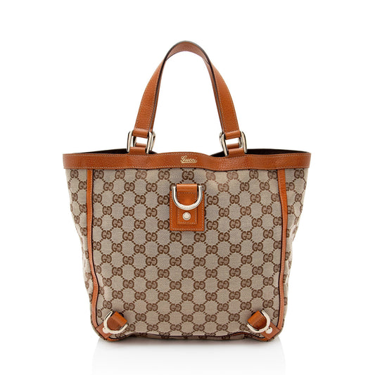 Gucci GG Abbey SHF- G6RS Leather Canvas Beige Orange Tote Bag