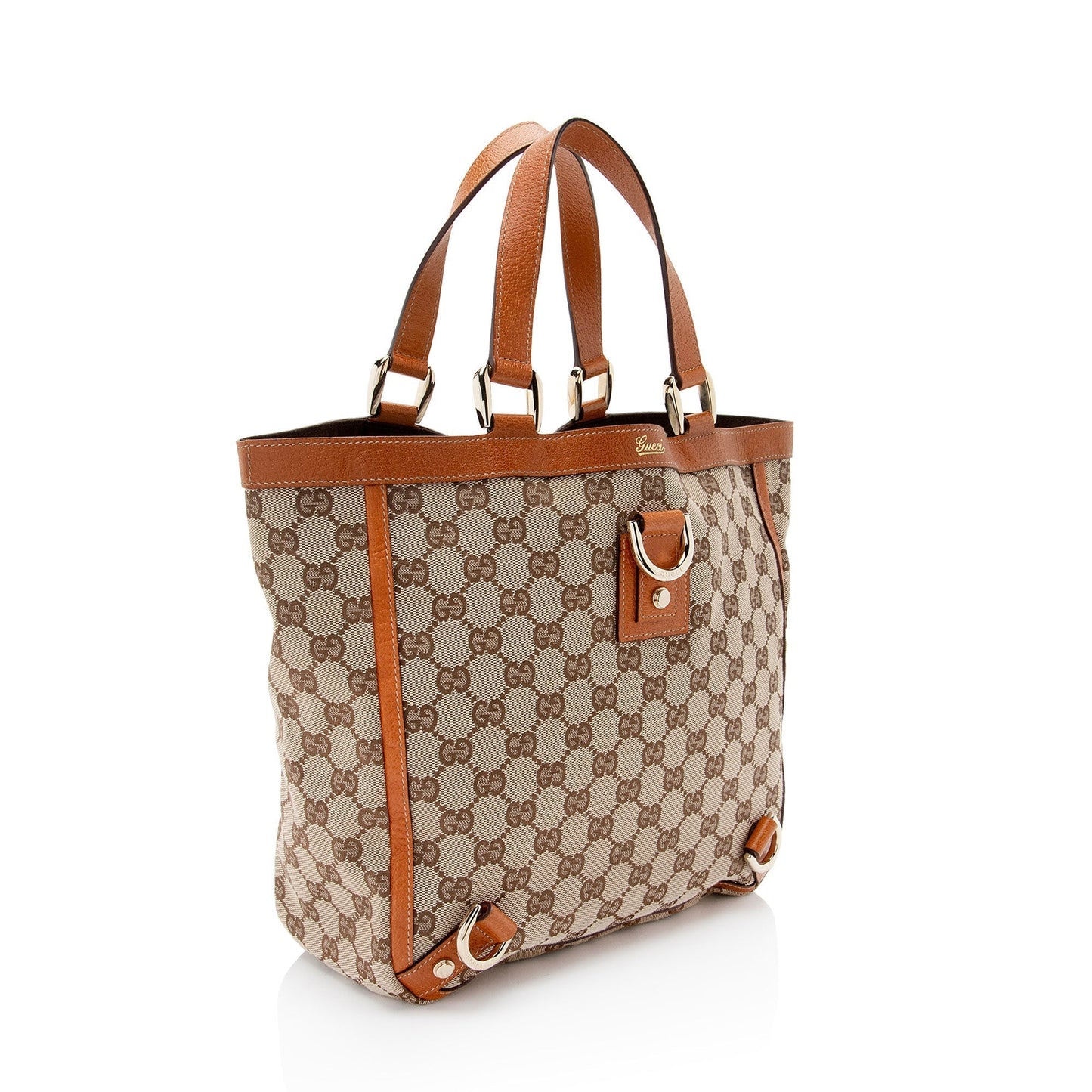 Gucci GG Abbey SHF- G6RS Leather Canvas Beige Orange Tote Bag