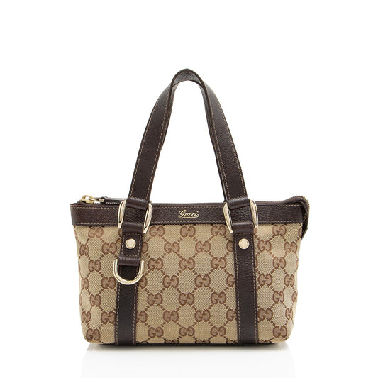 Gucci GG Abbey E W SHF-8A898A Leather Canvas Brown Beige Tote Bag