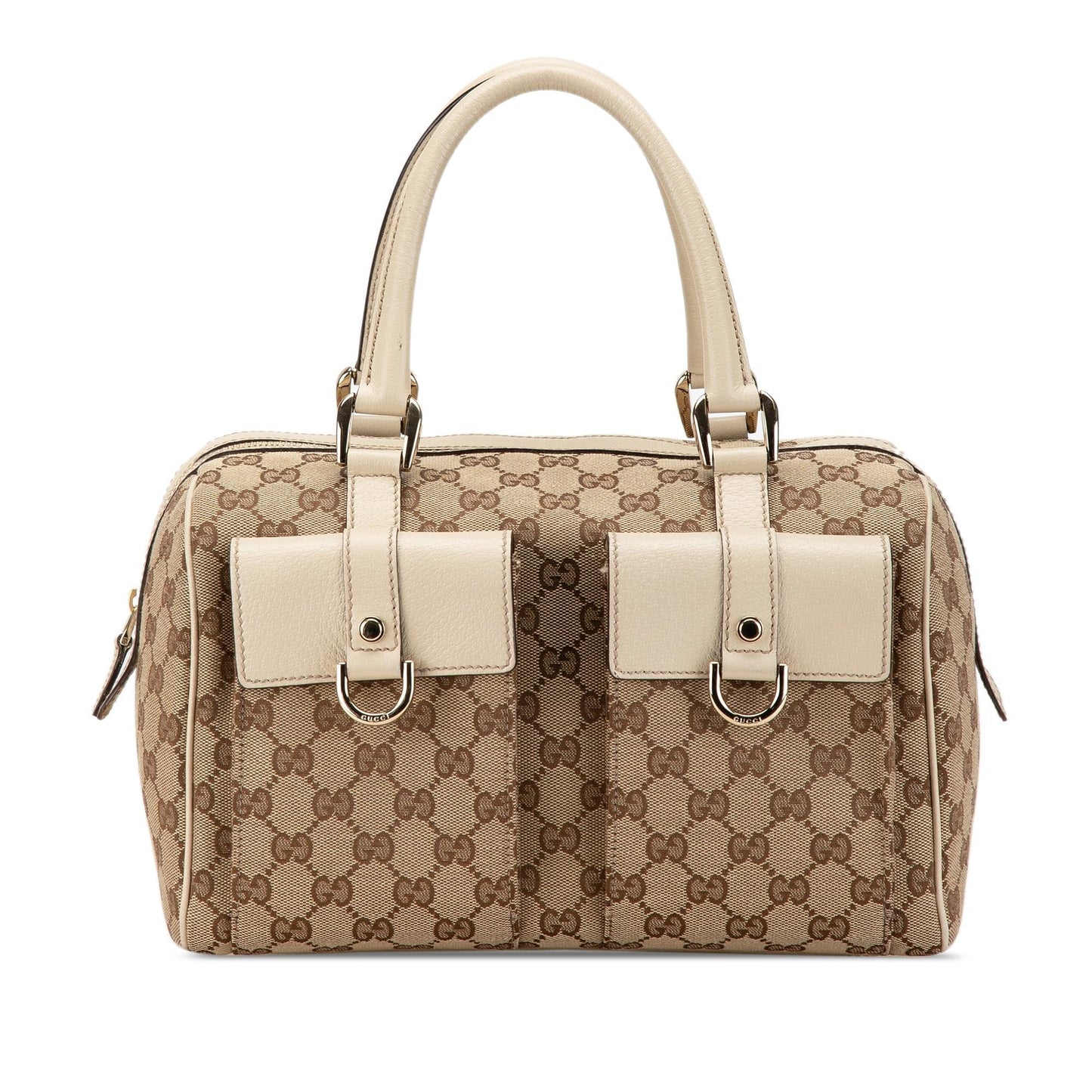 Gucci GG Abbey Pocket Boston SHG-RNdAnr Canvas Calf White Brown Satchel Bag