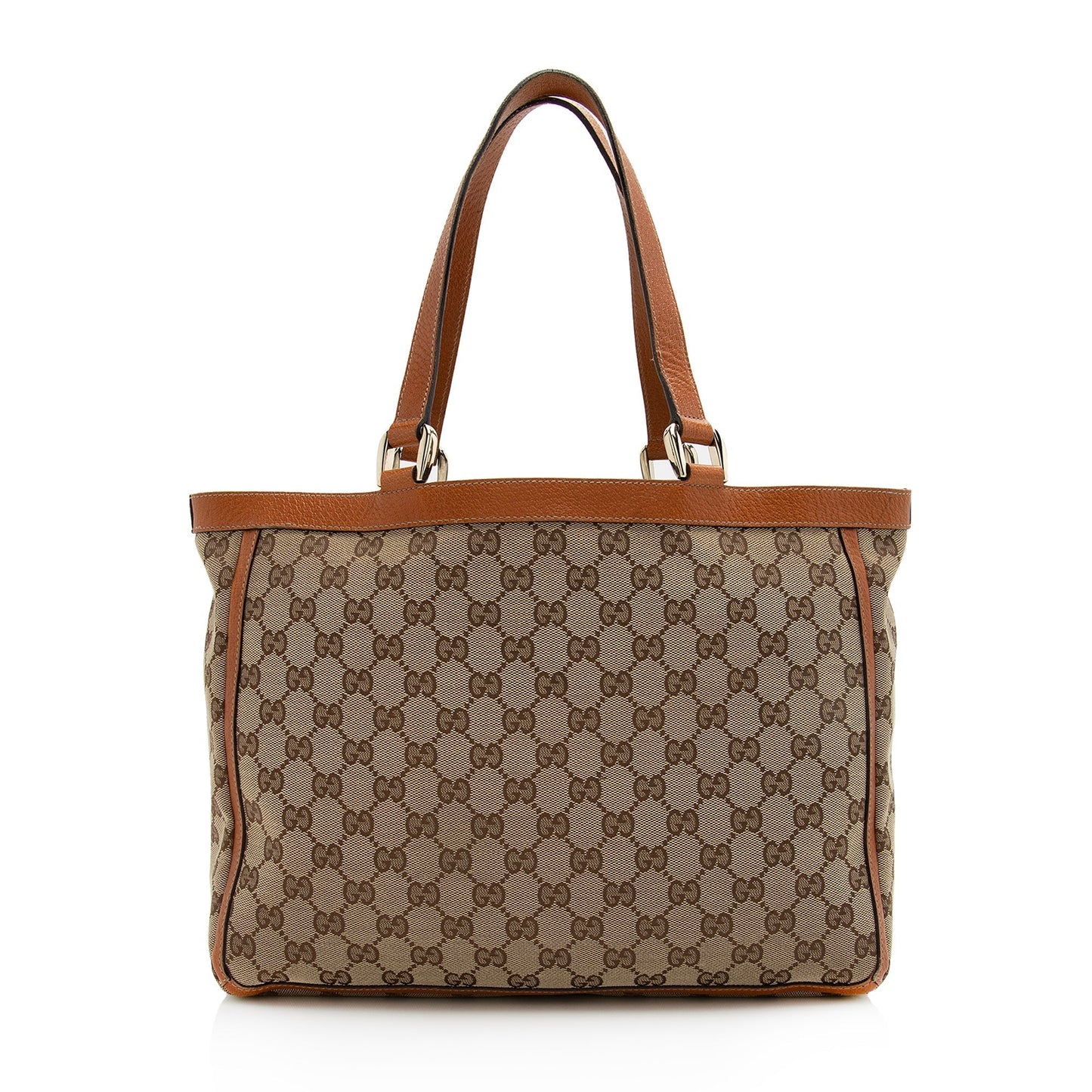 Gucci GG Abbey Pocket SHF Leather Canvas Beige Orange Tote Bag