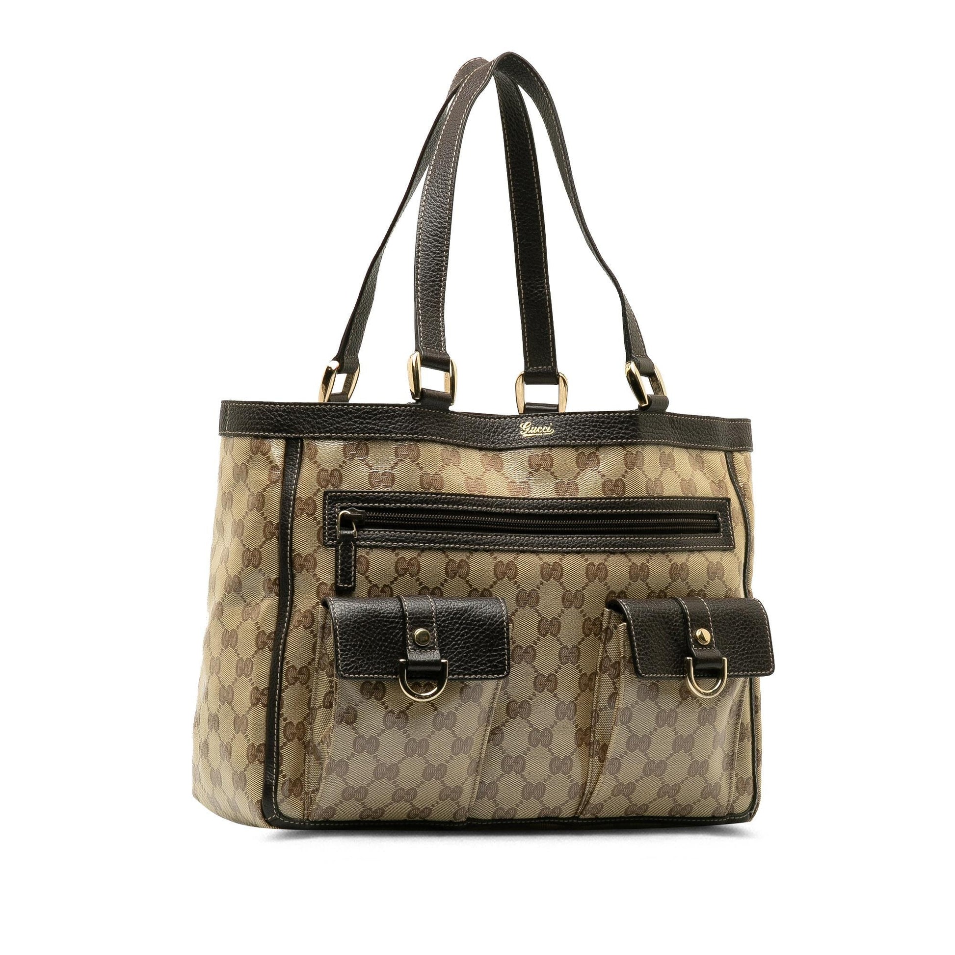 Gucci GG Abbey Pocket SHG-ZCIkk9 Canvas Calf Brown Tote Bag