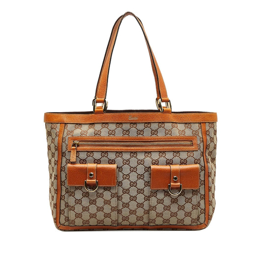 Gucci GG Abbey Pocket SHG-O540WB Canvas Calf Brown Tote Bag