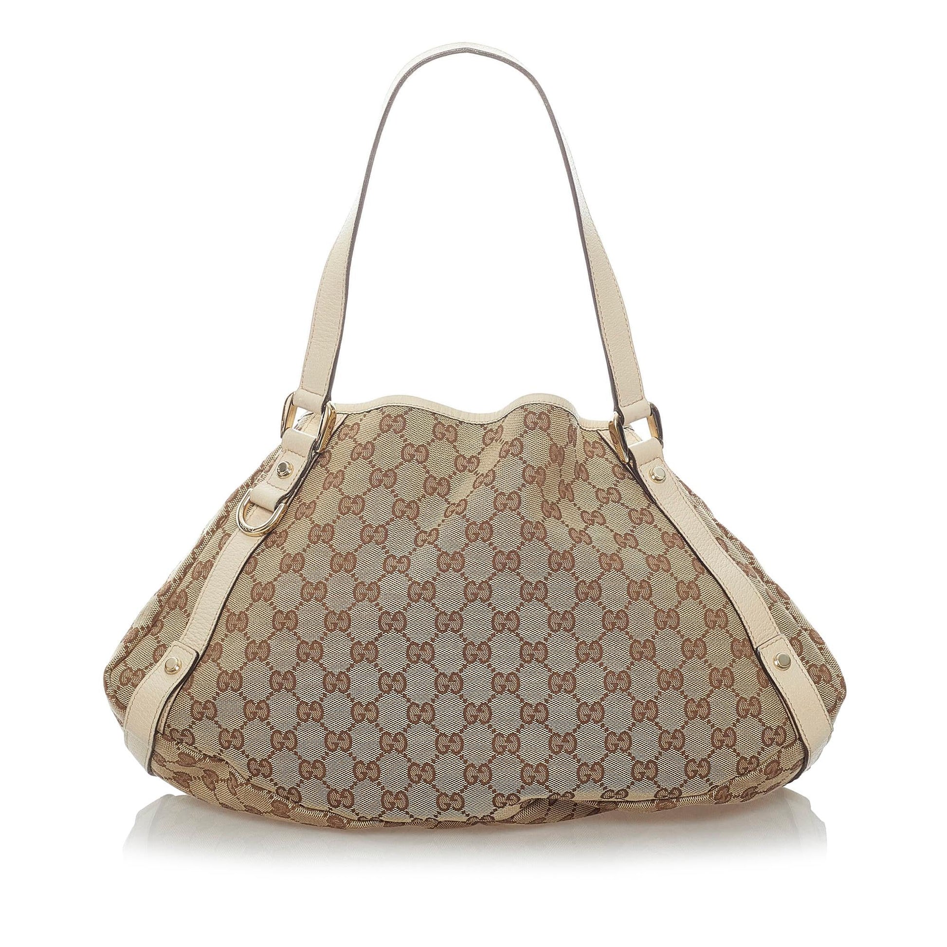 Gucci GG Abbey SHG Canvas Calf White Brown Shoulder Bag Bag Shg