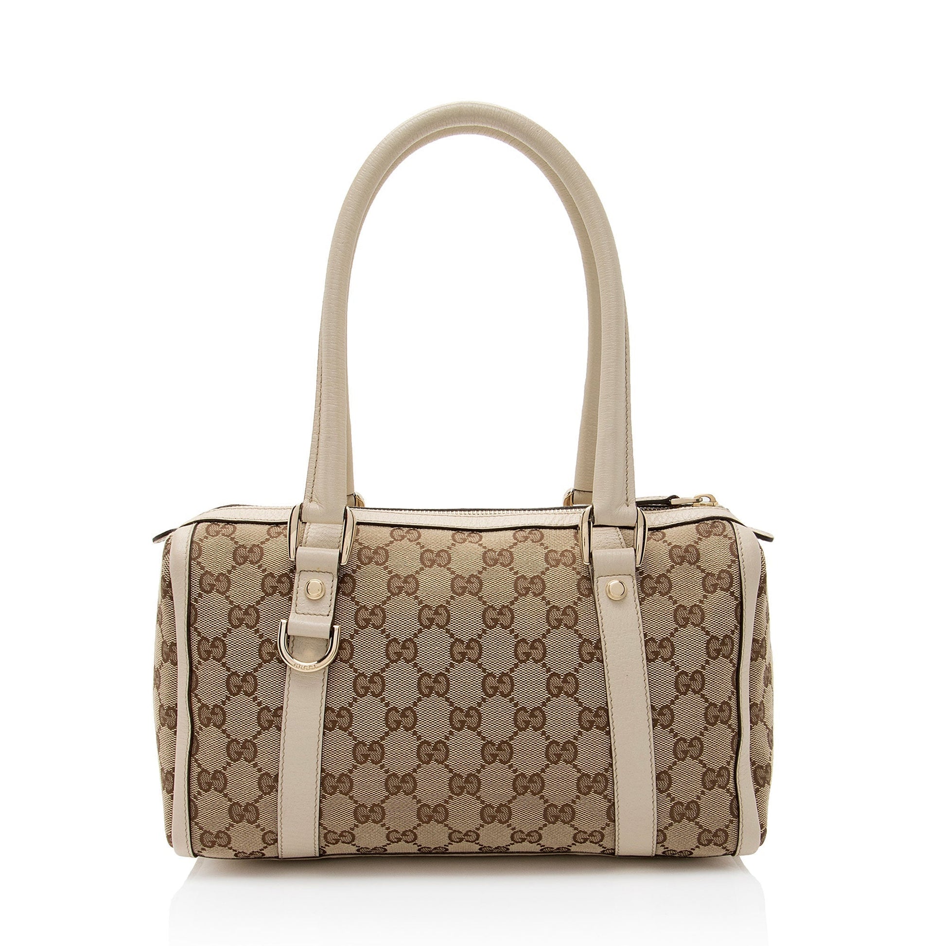 Gucci GG Abbey Boston SHF-9Sy7AQ Leather Canvas White Beige Satchel Bag