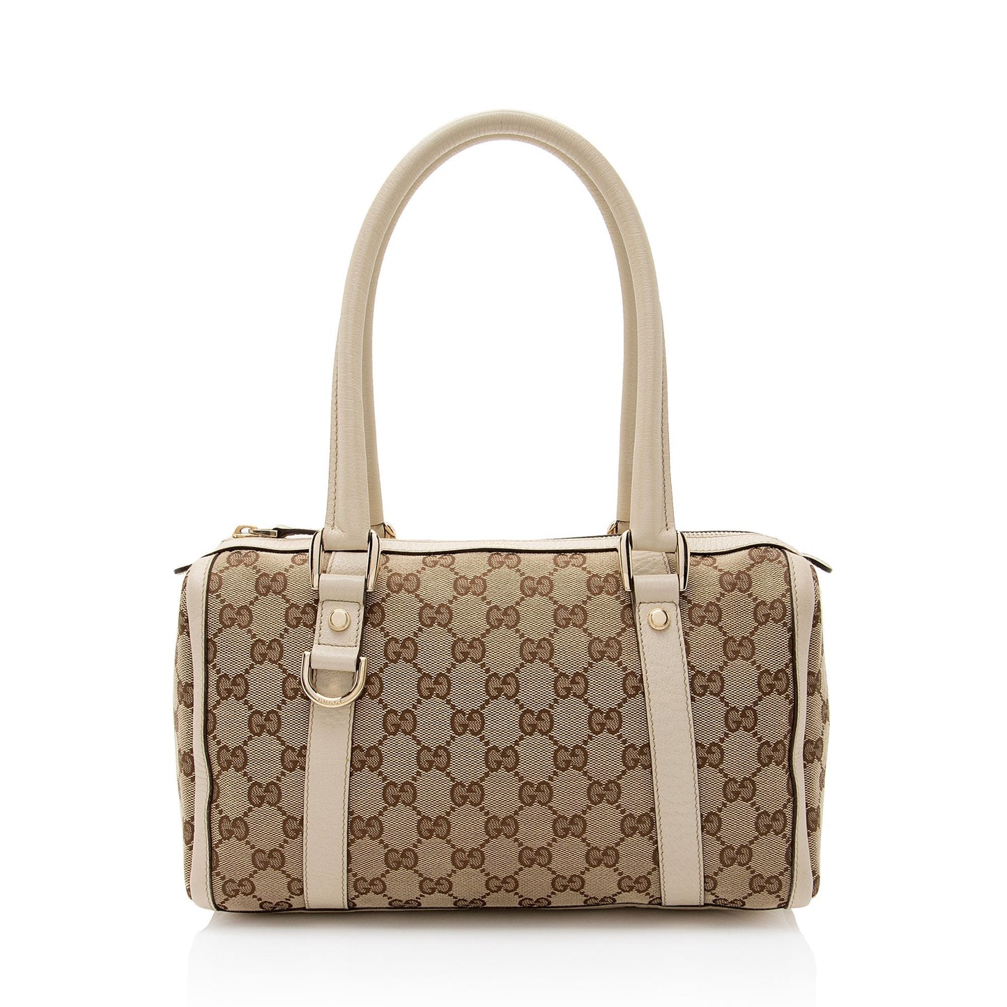 Gucci GG Abbey Boston SHF-9Sy7AQ Leather Canvas White Beige Satchel Bag