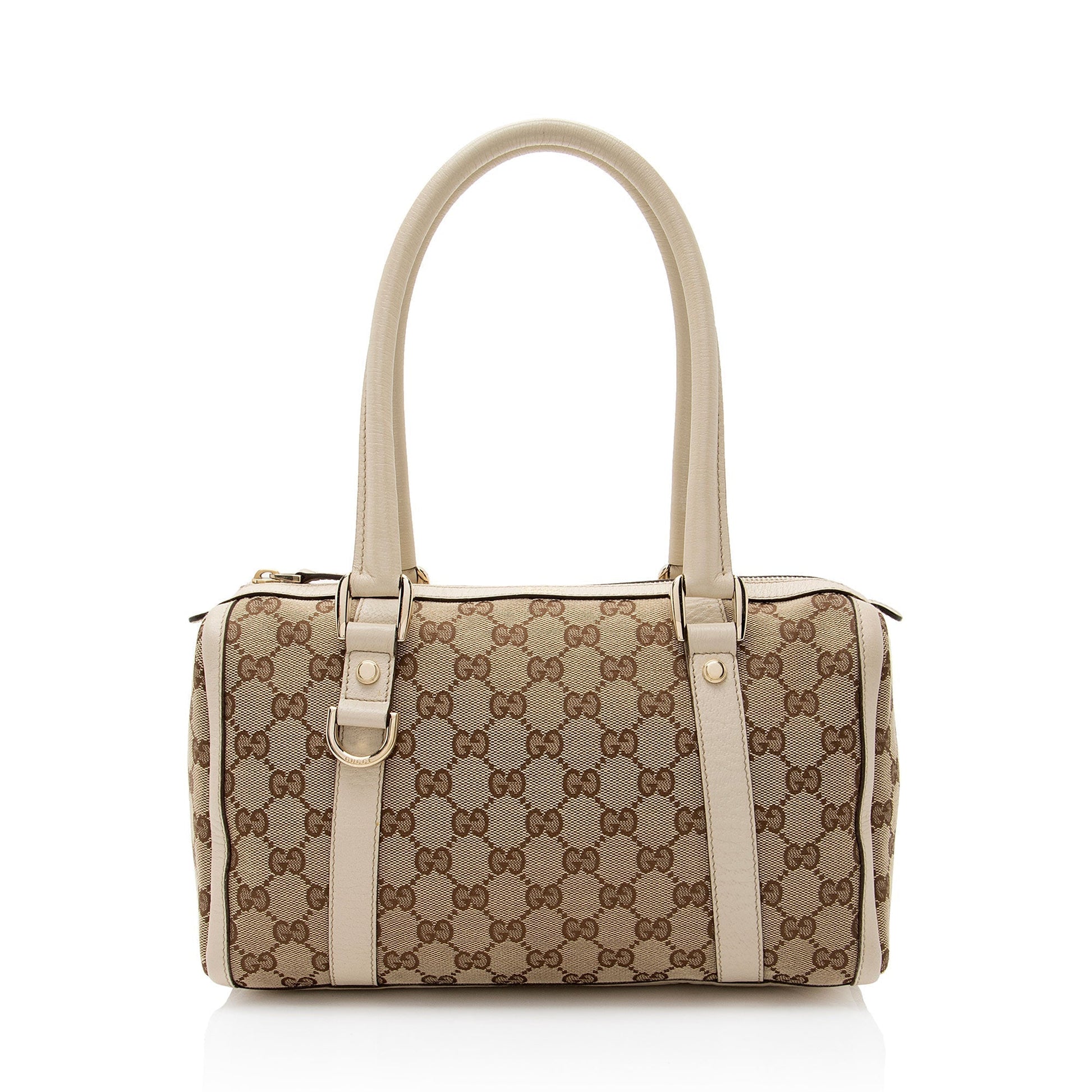 Gucci GG Abbey Boston SHF-9Sy7AQ Leather Canvas White Beige Satchel Bag