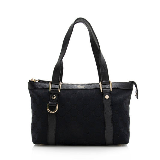 Gucci GG Abbey SHF Leather Canvas Black Small Tote Bag
