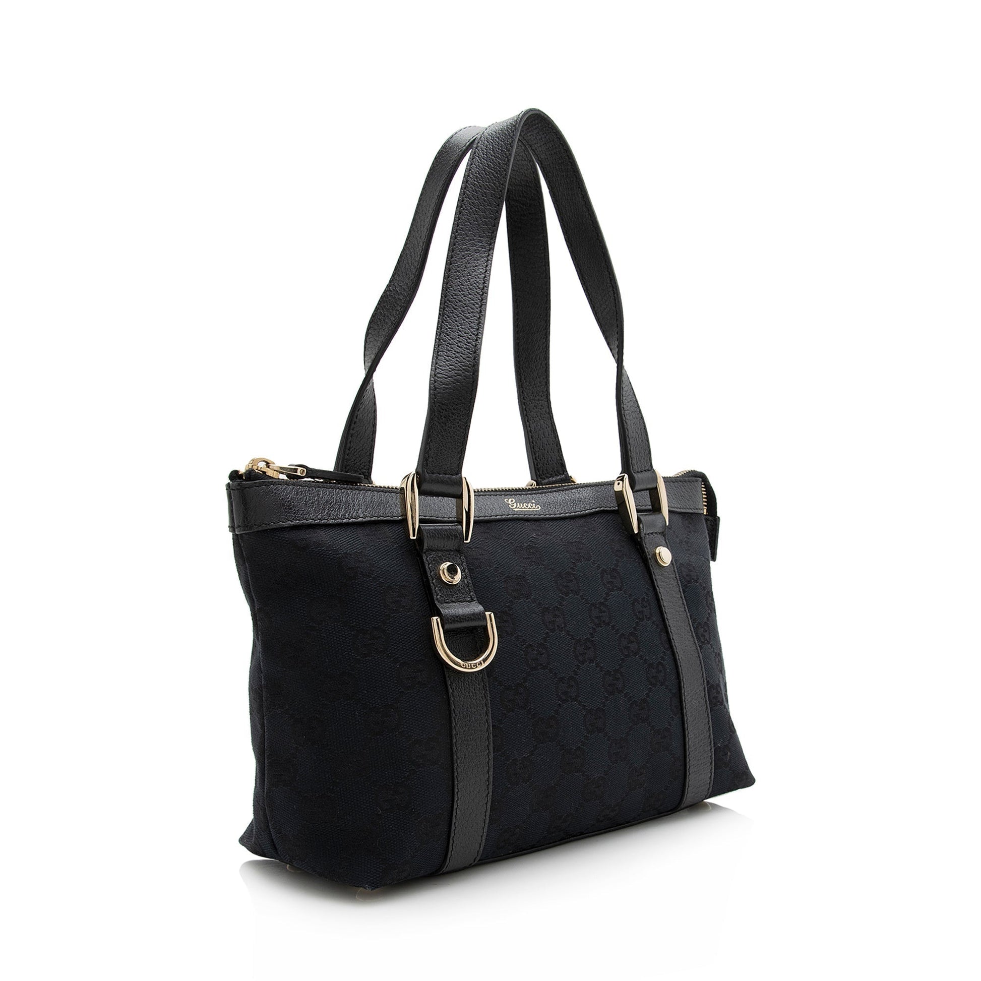 Gucci GG Abbey SHF Leather Canvas Black Small Tote Bag