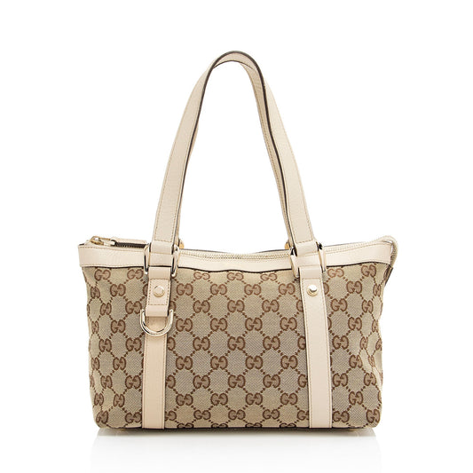 Gucci GG Abbey SHF-igNoy2 Leather Canvas White Beige Tote Bag