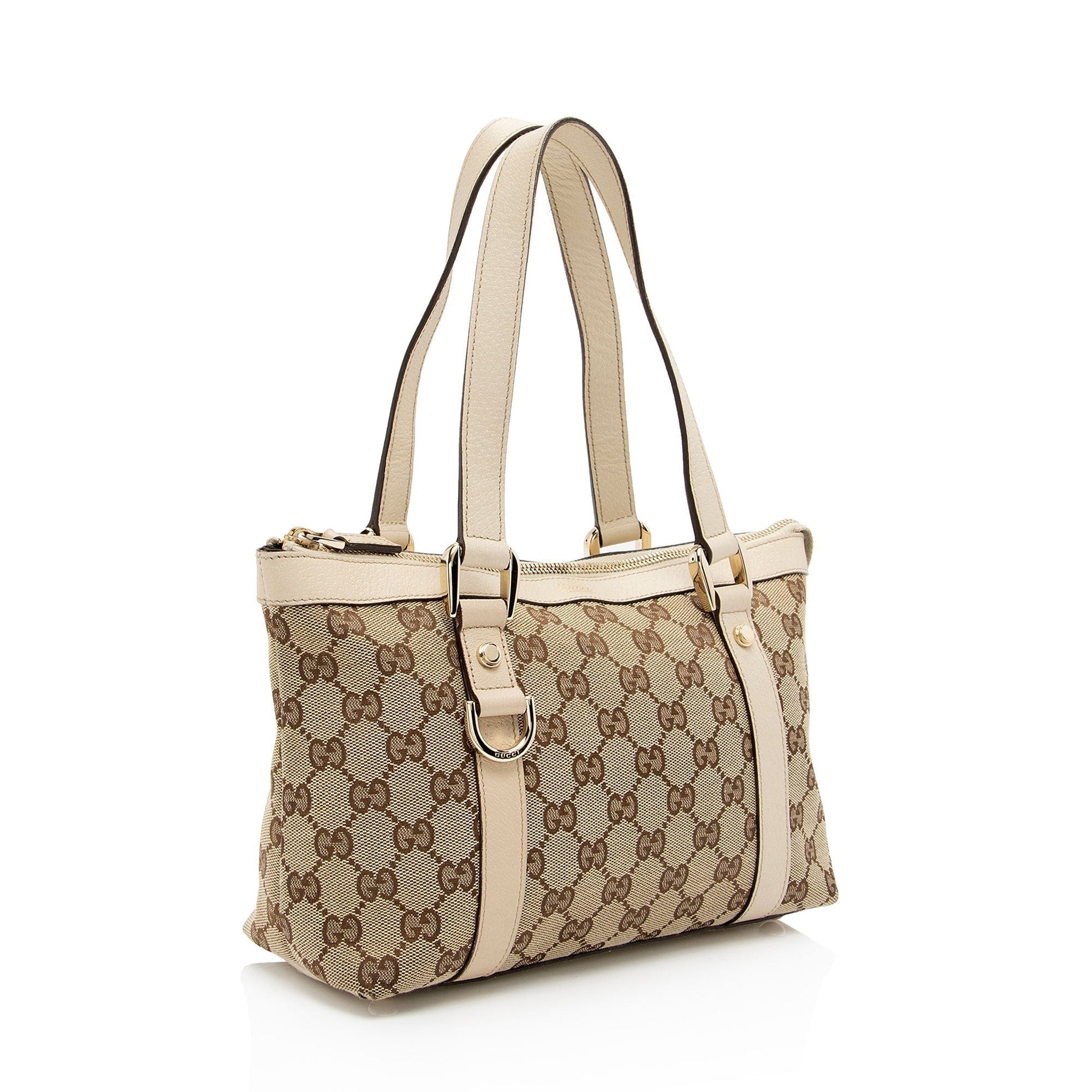 Gucci GG Abbey SHF-igNoy2 Leather Canvas White Beige Tote Bag