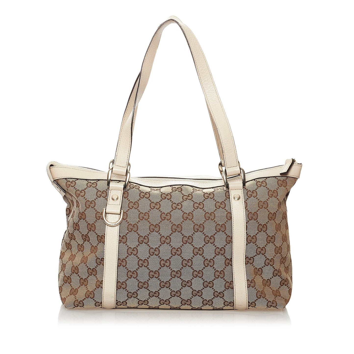 Gucci GG Abbey SHG Canvas Calf White Brown Tote Bag