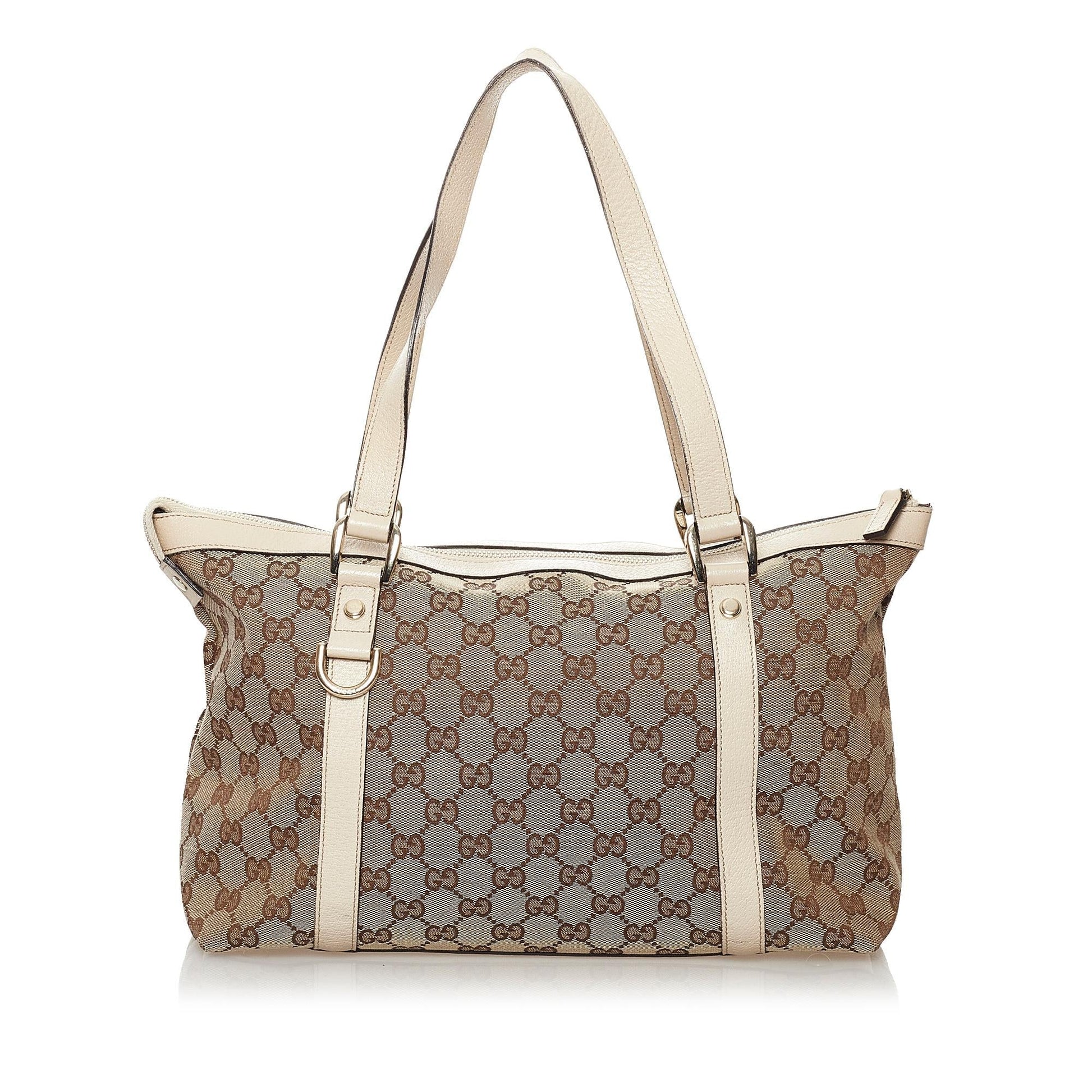 Gucci GG Abbey SHG Canvas Calf White Brown Tote Bag