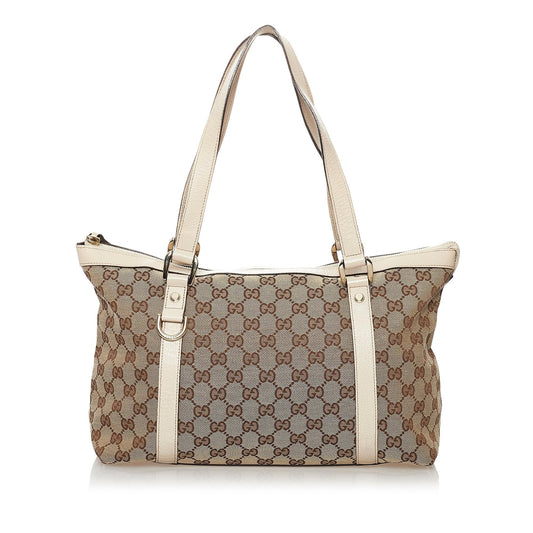Gucci GG Abbey SHG Canvas Calf White Brown Tote Bag
