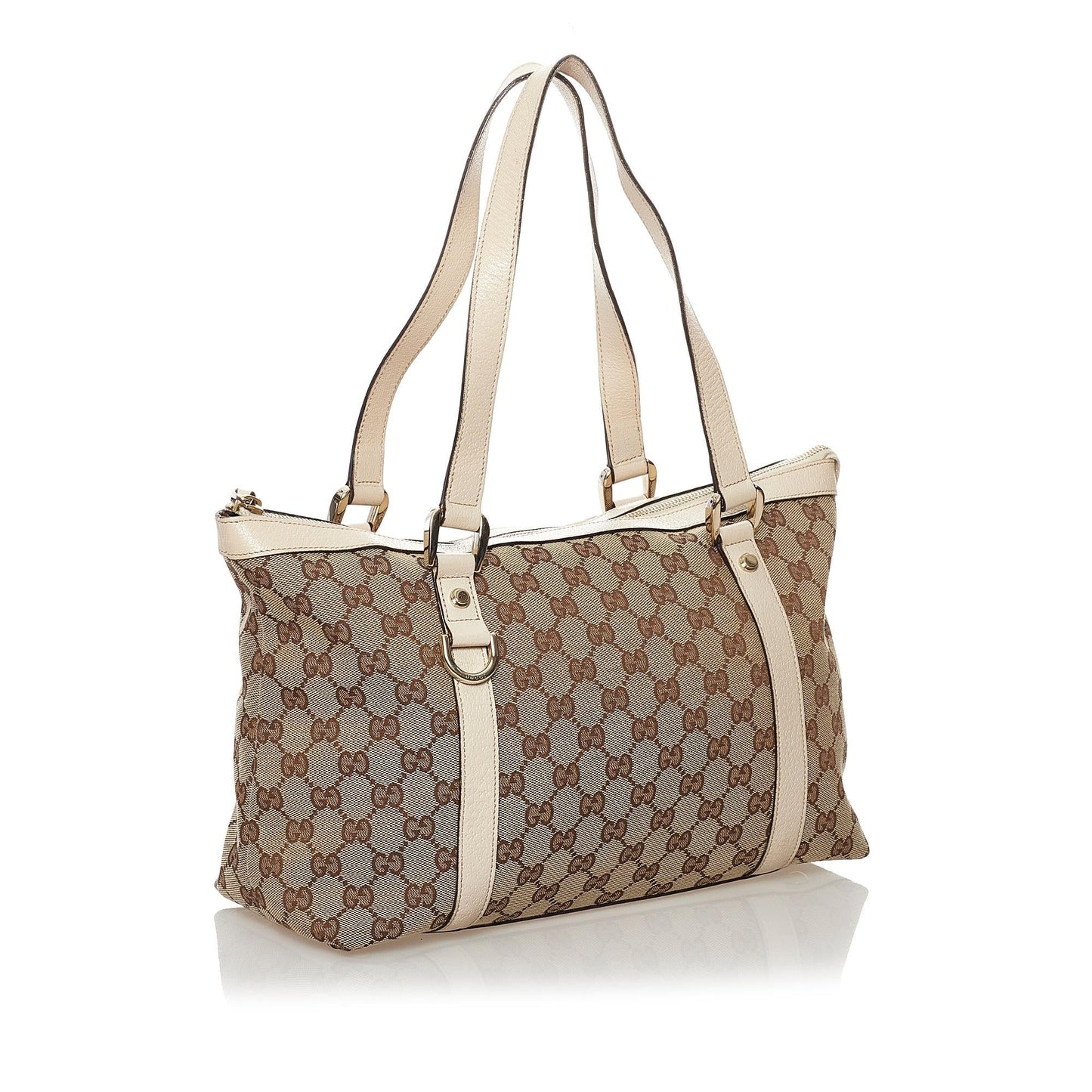 Gucci GG Abbey SHG Canvas Calf White Brown Tote Bag